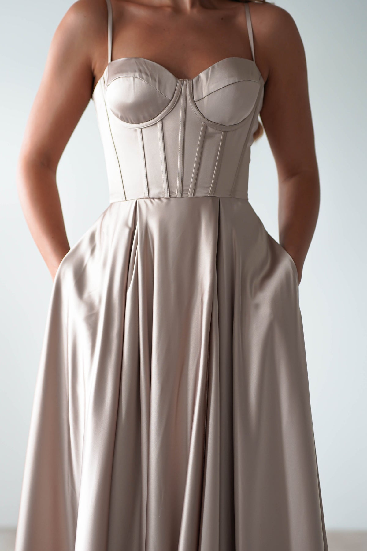 Georgia Soft Satin Maxi Gown | Champange-Oh Hello Clothing