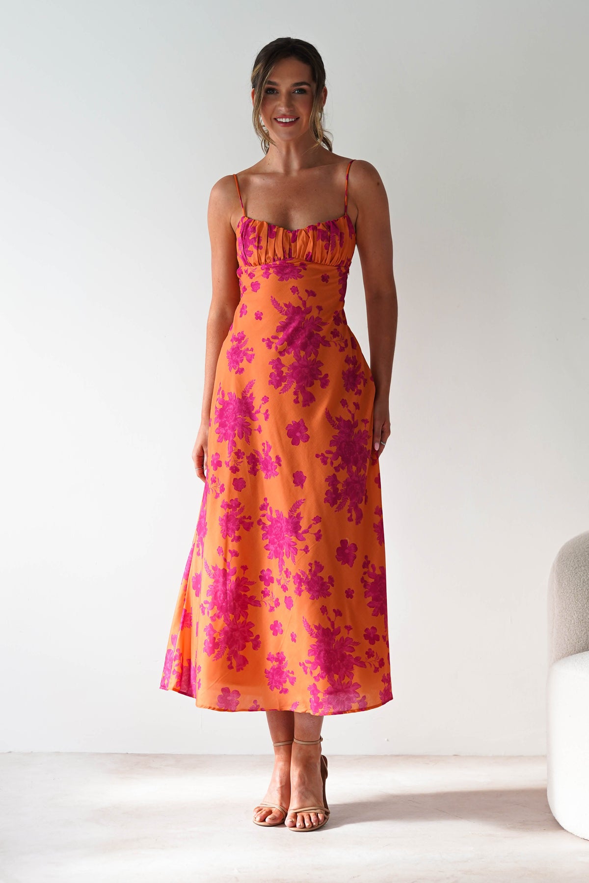 Gina Cotton Floral Maxi Dress | Orange/Pink-Oh Hello Clothing