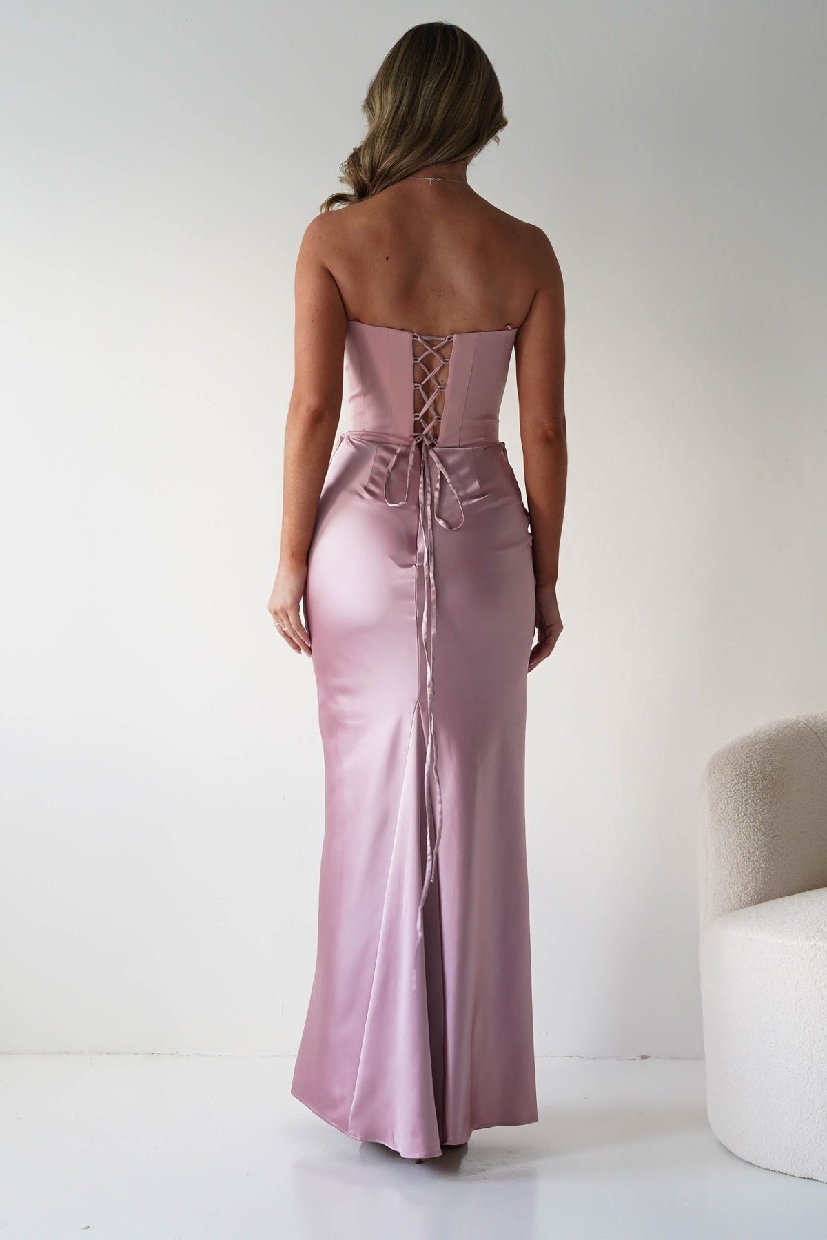 Giselle Corset Satin Maxi Dress | Blush-Oh Hello Clothing