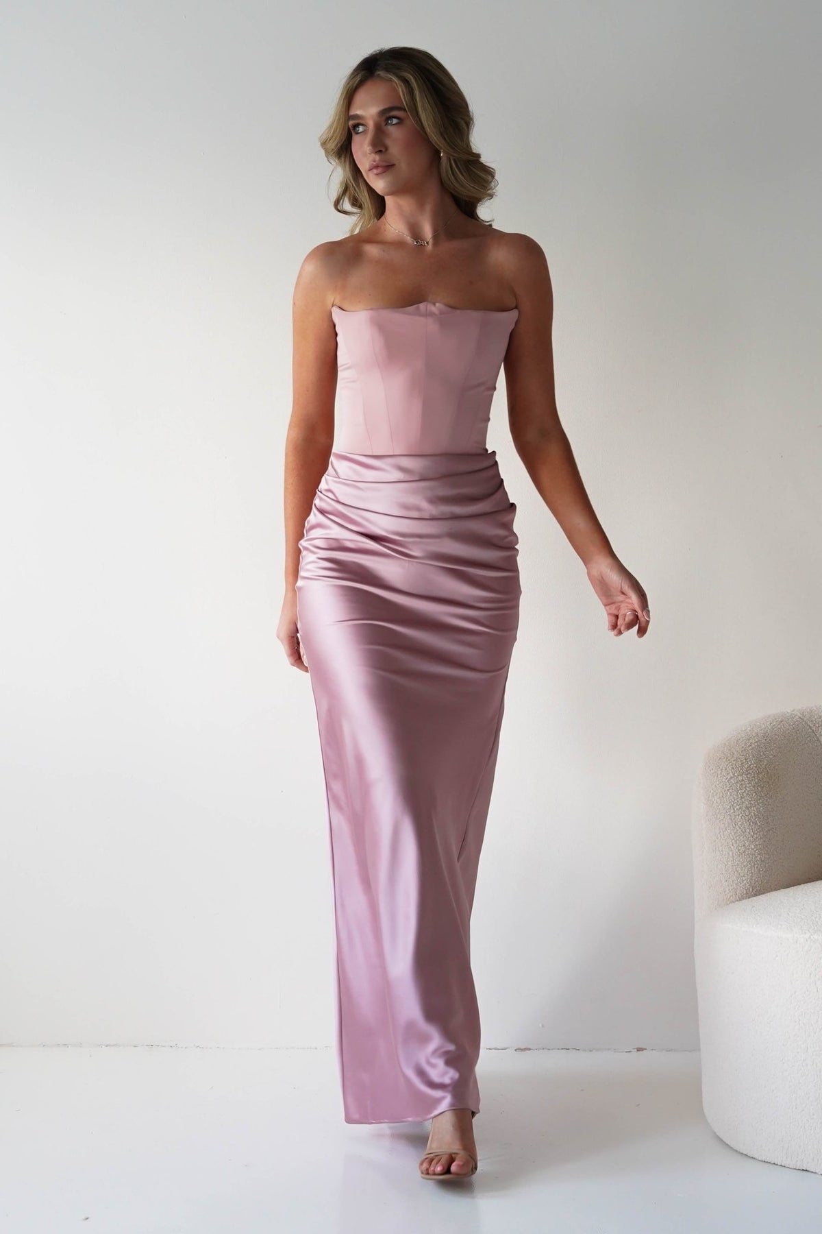 Giselle Corset Satin Maxi Dress | Blush-Oh Hello Clothing
