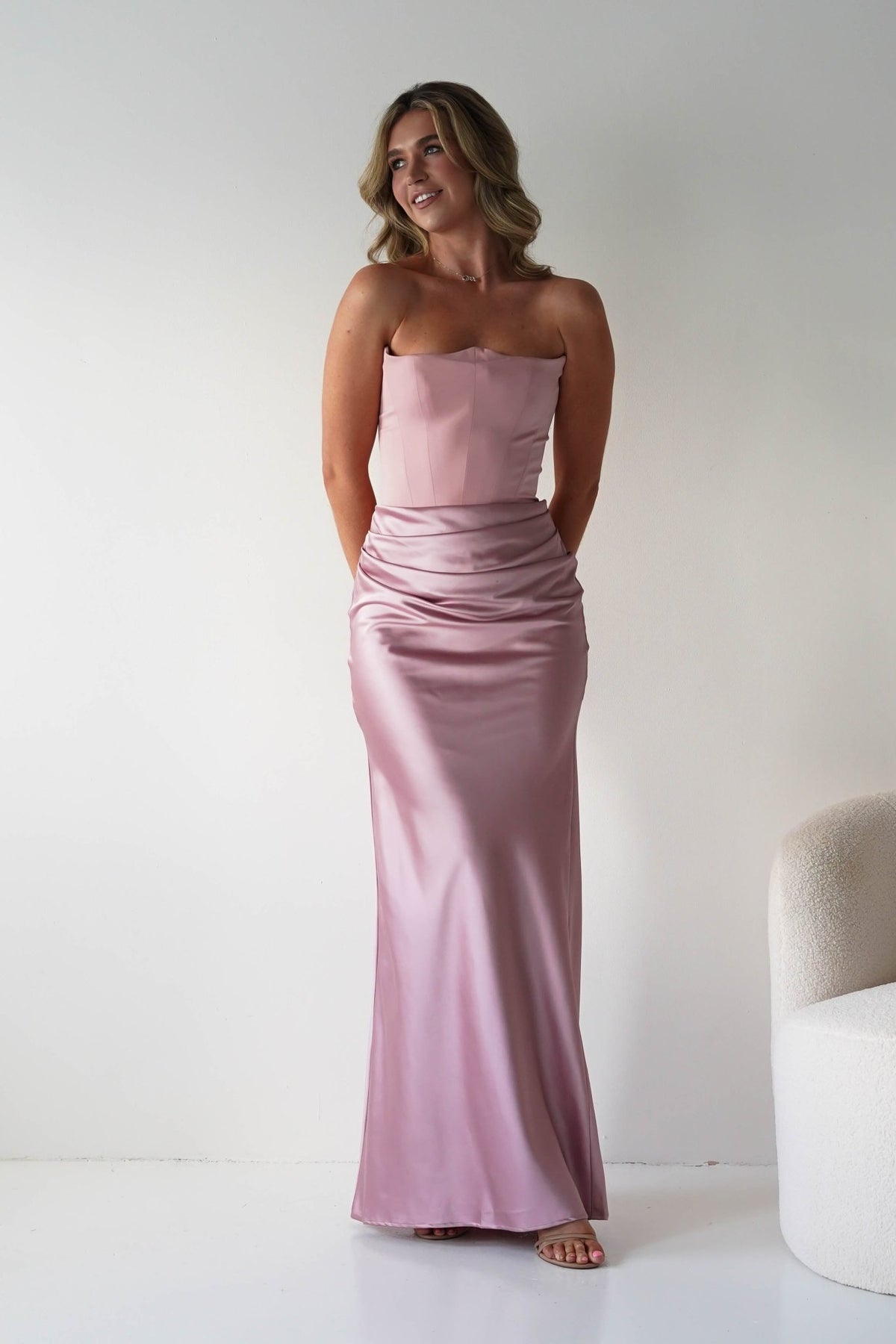 Giselle Corset Satin Maxi Dress | Blush-Oh Hello Clothing