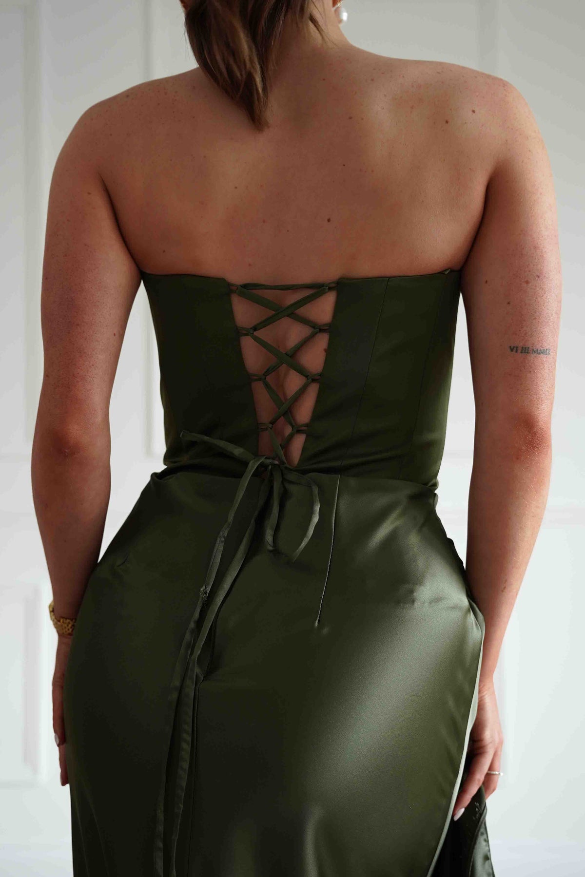 Giselle Corset Satin Maxi Dress | Olive-Oh Hello Clothing