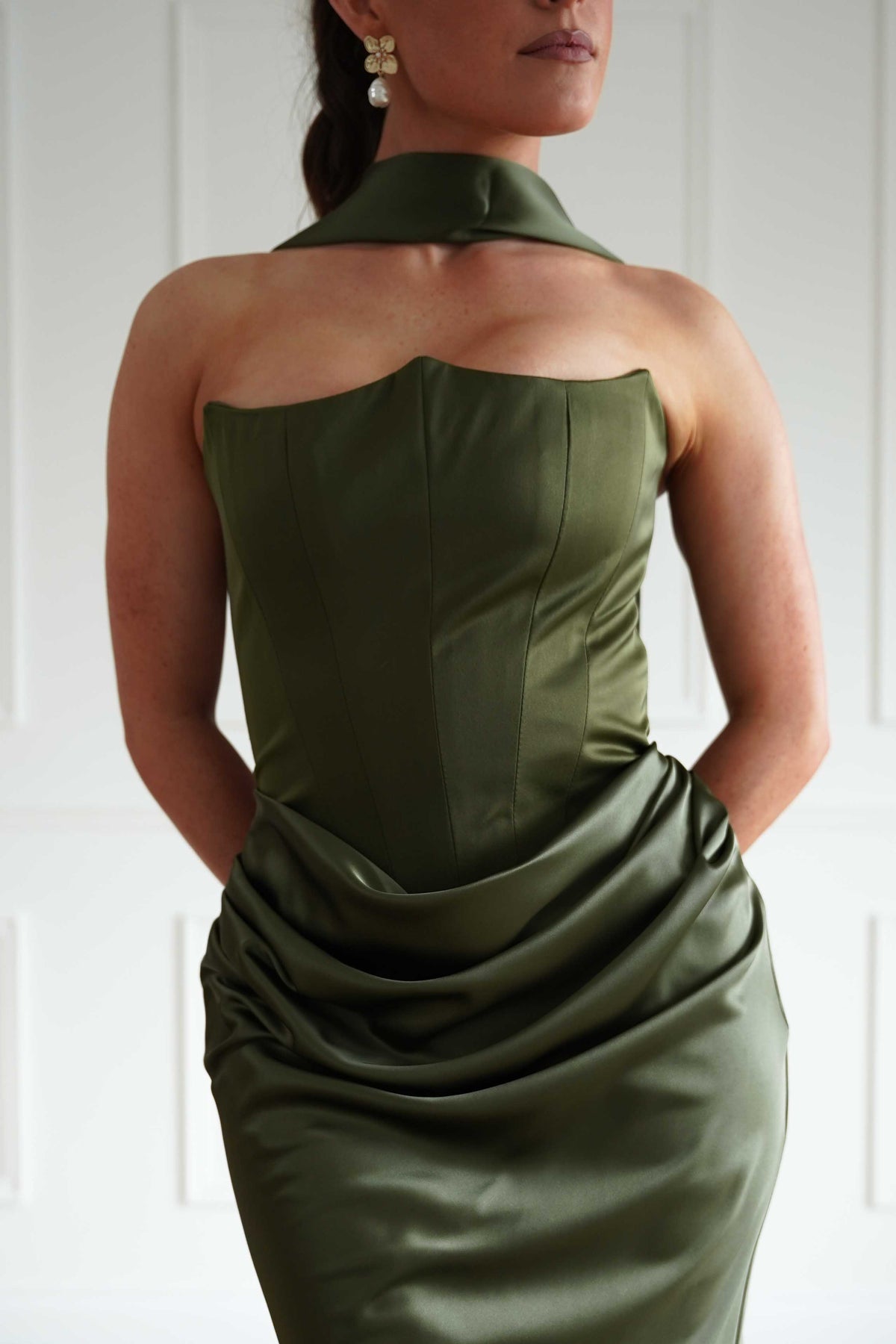 Giselle Corset Satin Maxi Dress | Olive-Oh Hello Clothing