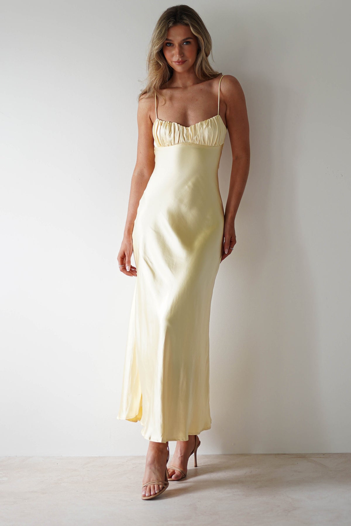 Grace Soft Satin Maxi Dress | Yellow-Oh Hello Clothing