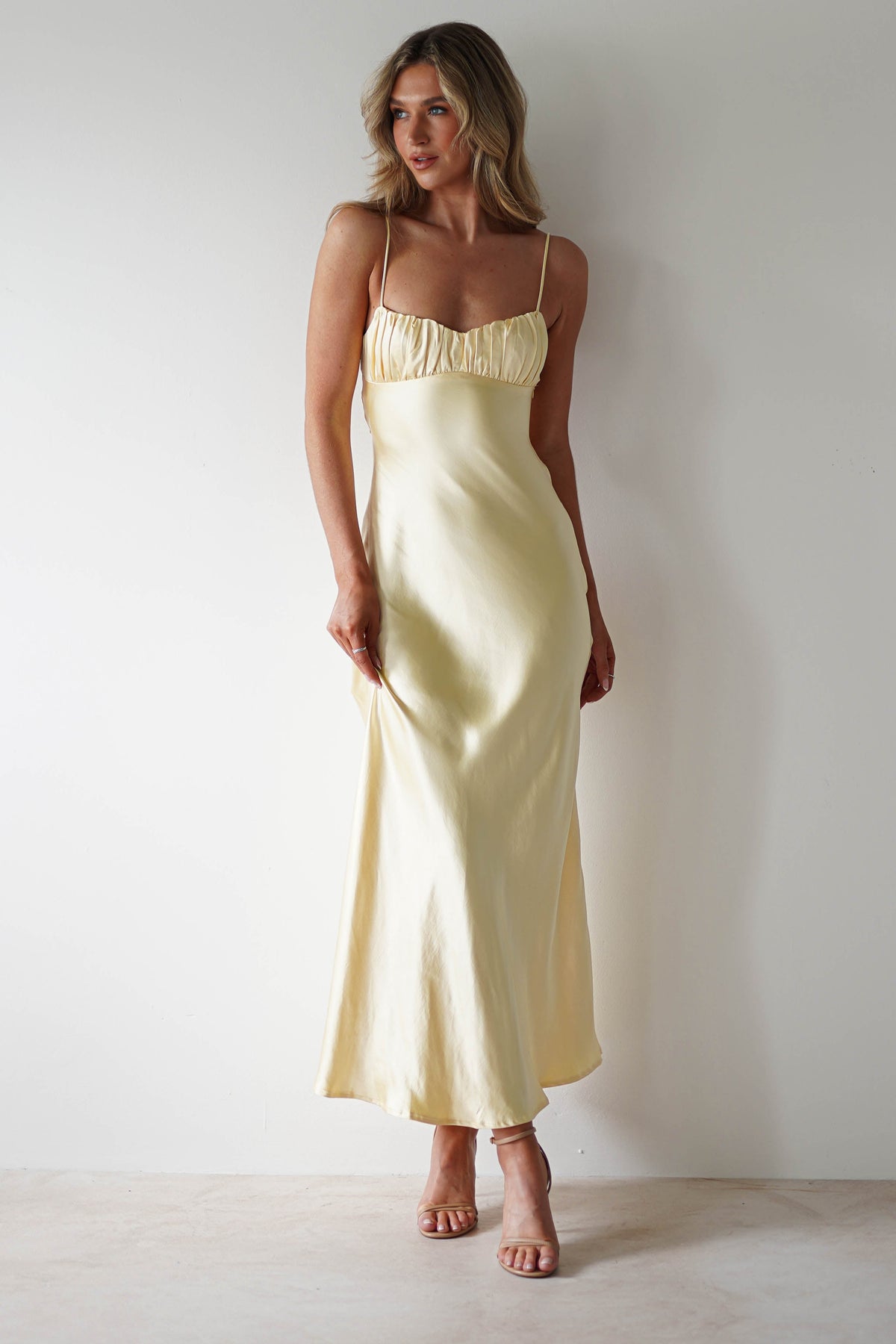 Grace Soft Satin Maxi Dress | Yellow-Oh Hello Clothing
