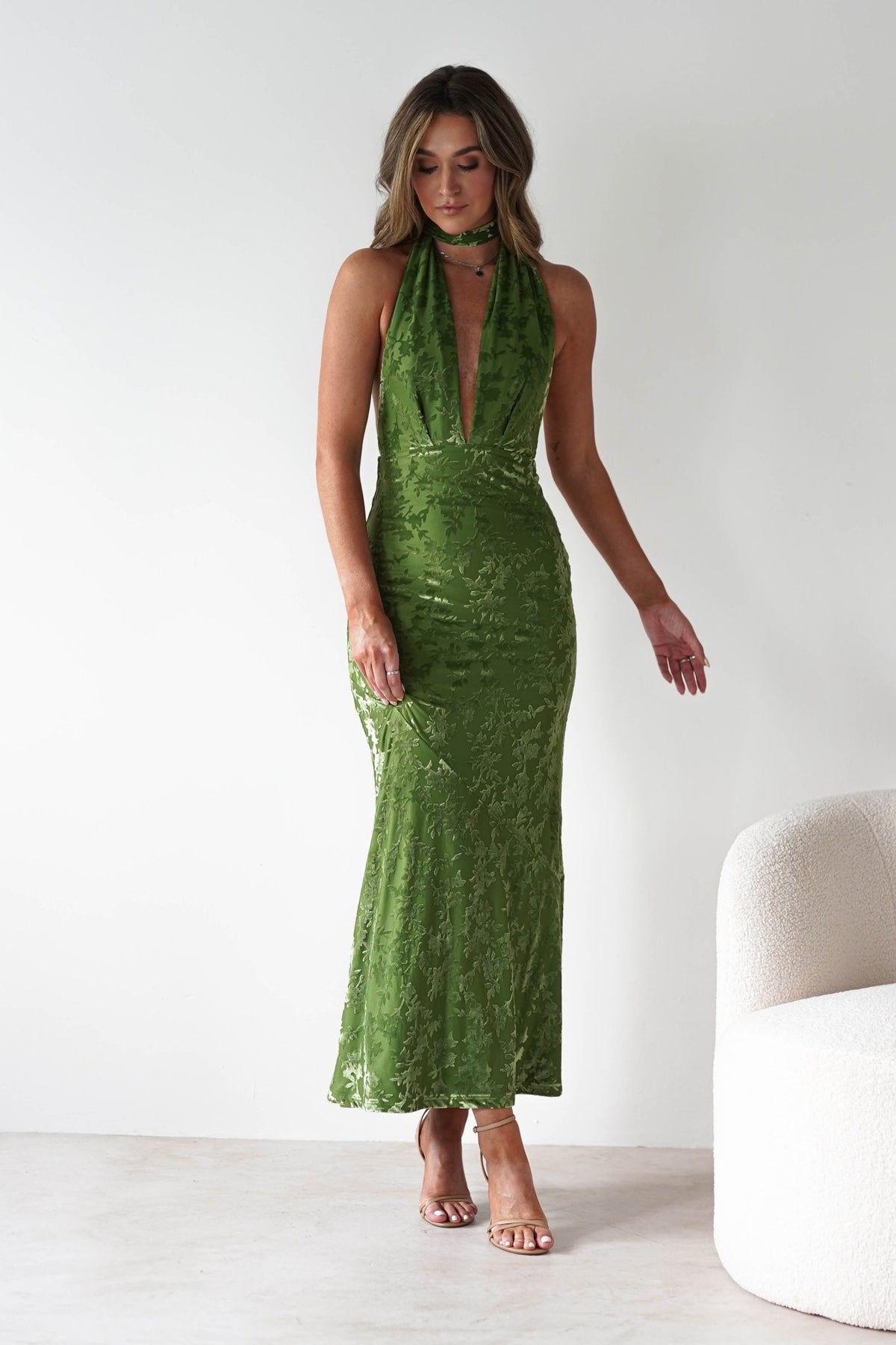 Grayson Floral Jacquard Maxi Dress | Green-Oh Hello Clothing