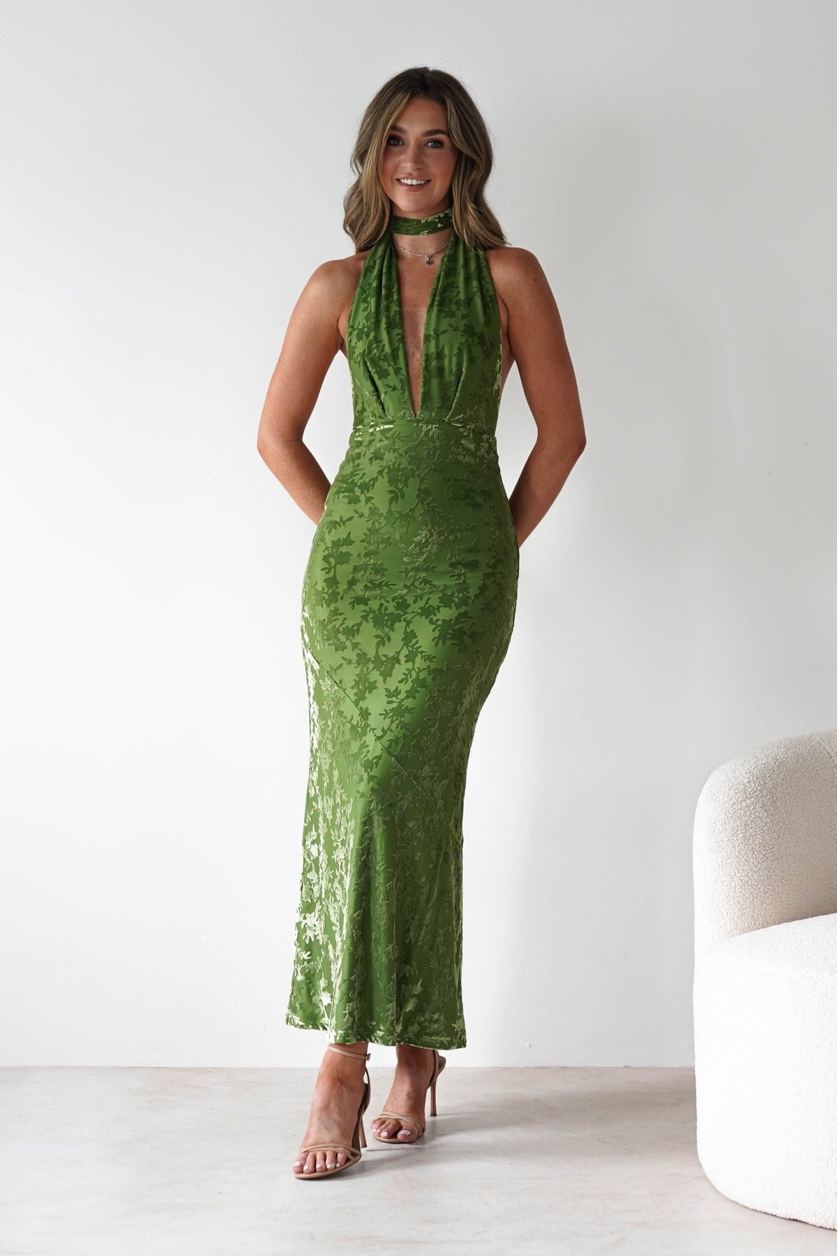 Grayson Floral Jacquard Maxi Dress | Green-Oh Hello Clothing