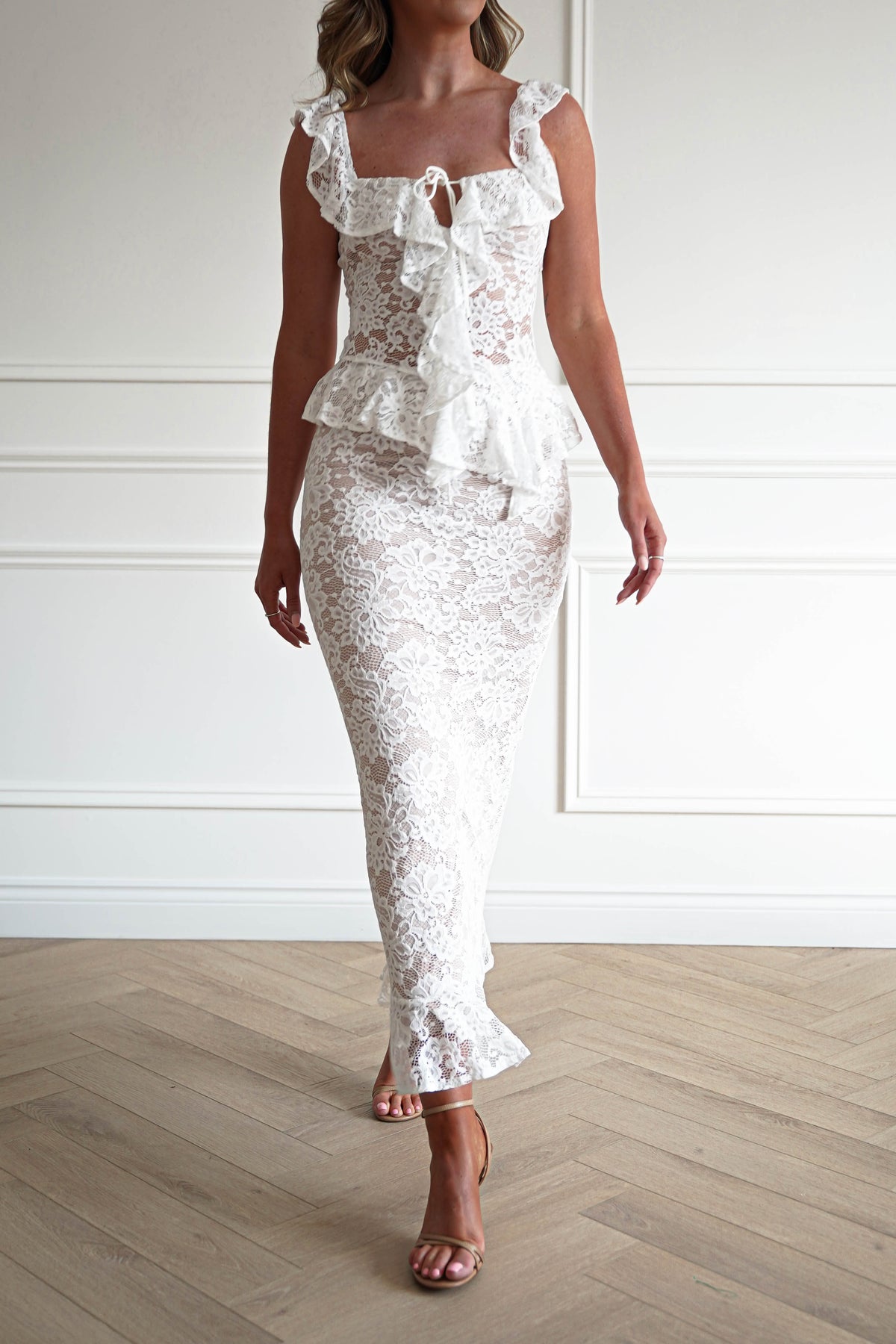 Hailey Lace Top and Skirt Set | Ivory/Nude/White-Oh Hello Clothing