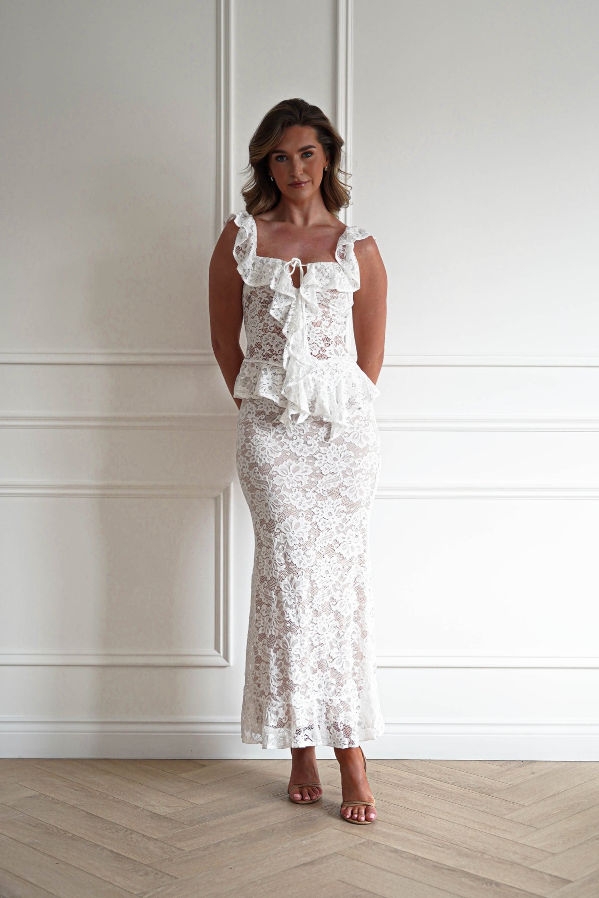 Hailey Lace Top and Skirt Set | Ivory/Nude/White-Oh Hello Clothing