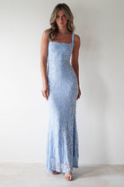Halo Square Neck Sequin Maxi Gown | Blue | Debs & Prom | Formal Gown | Oh Hello Clothing