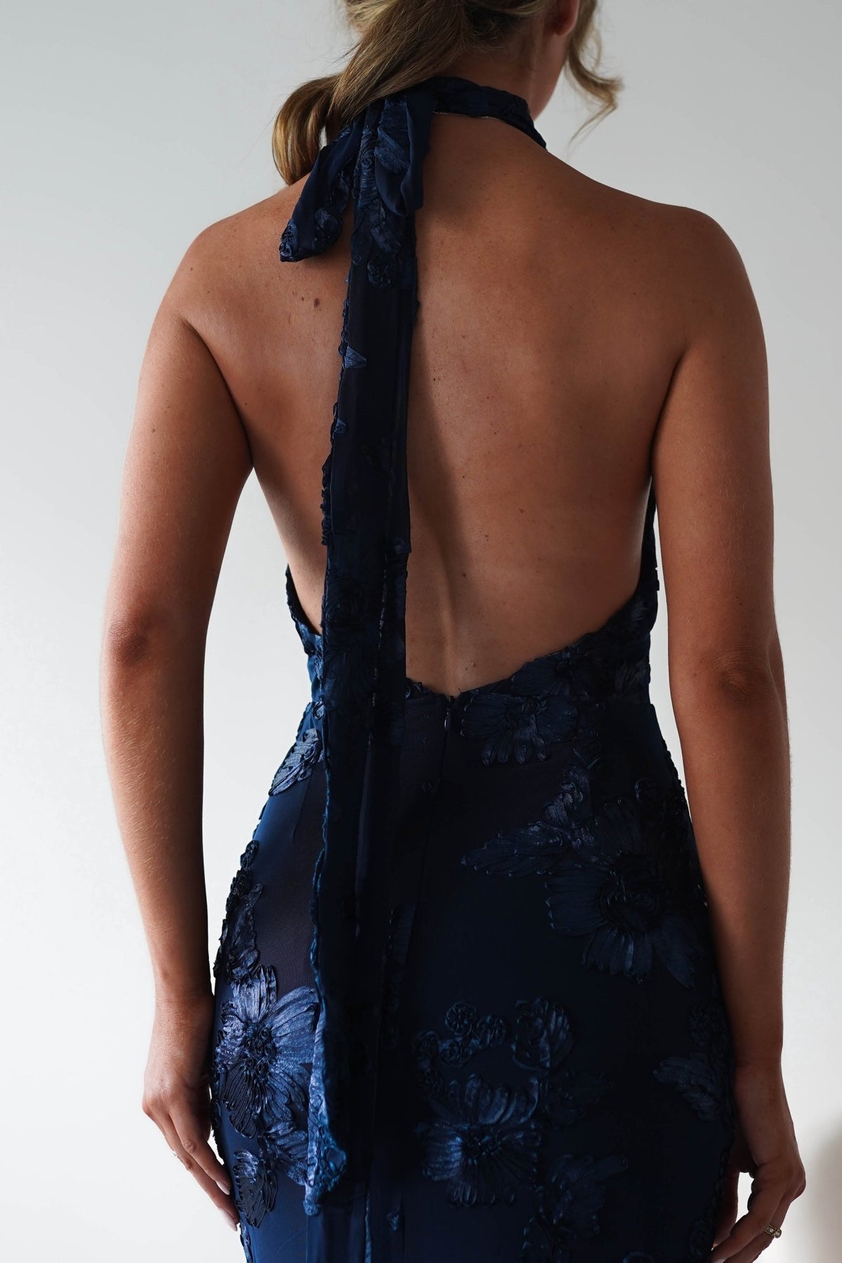 Halsey Tie Back Maxi Dress | Navy Textured-Oh Hello Clothing