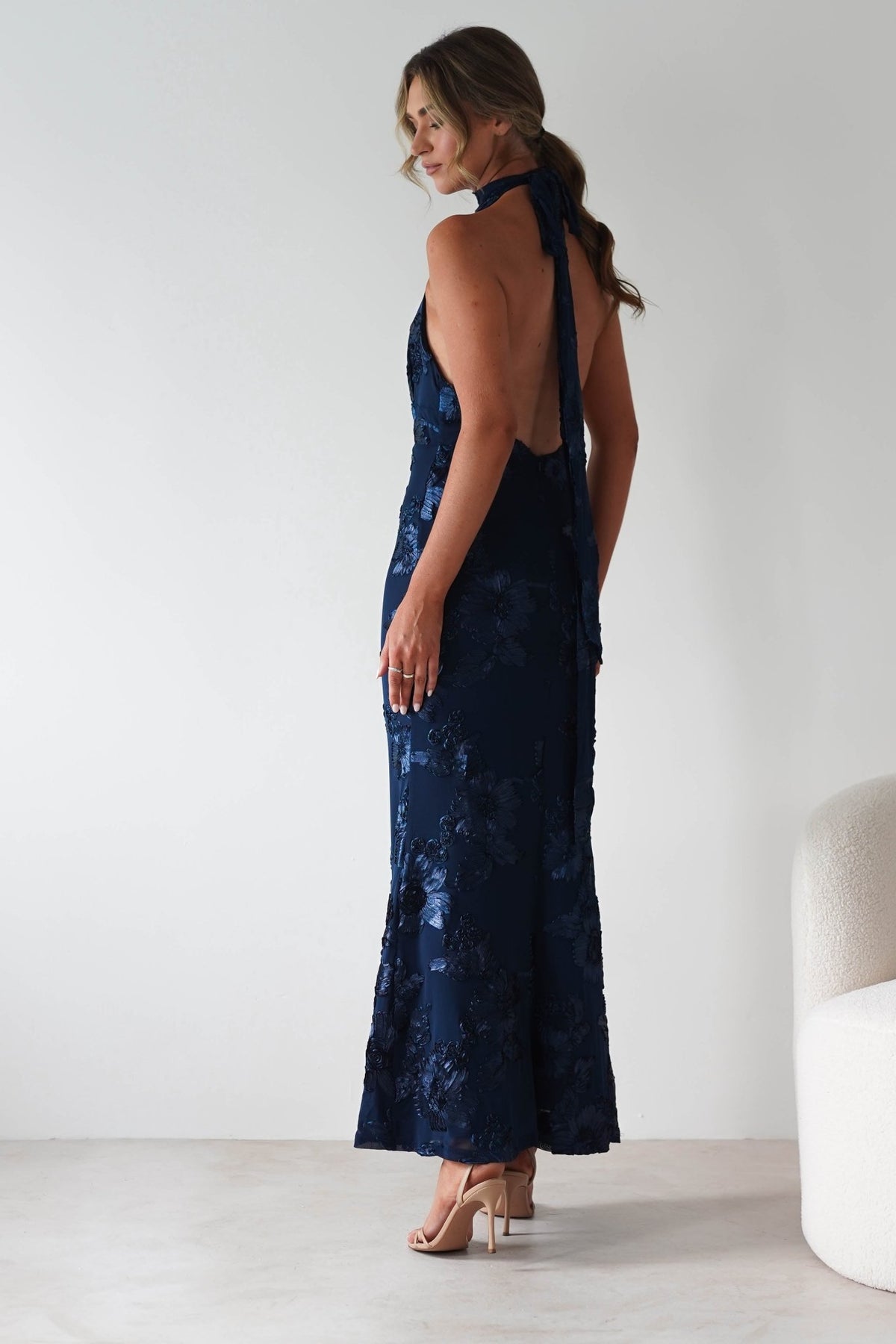 Halsey Tie Back Maxi Dress | Navy Textured-Oh Hello Clothing