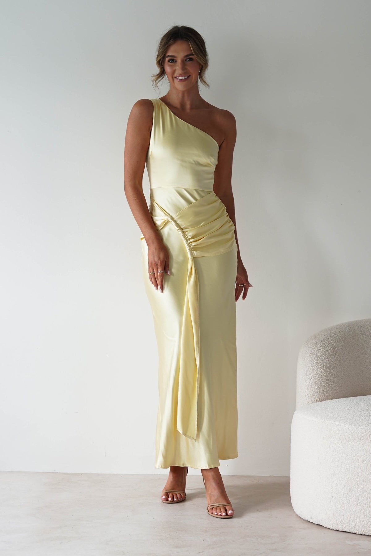 Harissa Soft Satin Maxi Dress | Yellow-Oh Hello Clothing