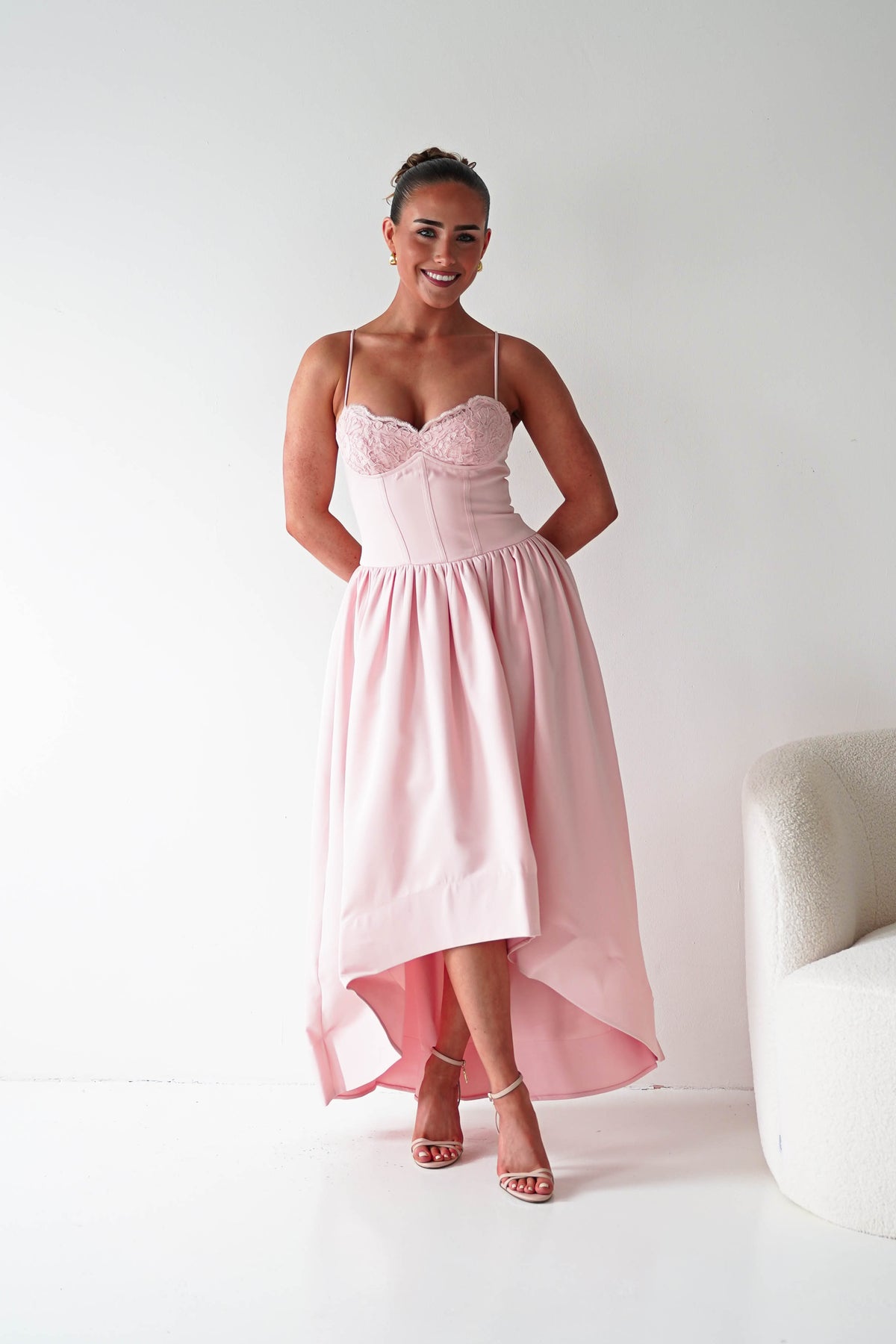 Hartley Lace Corset Midi Dress | Blush-Oh Hello Clothing