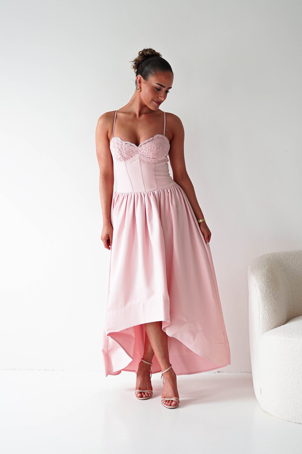 Hartley Lace Corset Midi Dress | Blush-Oh Hello Clothing