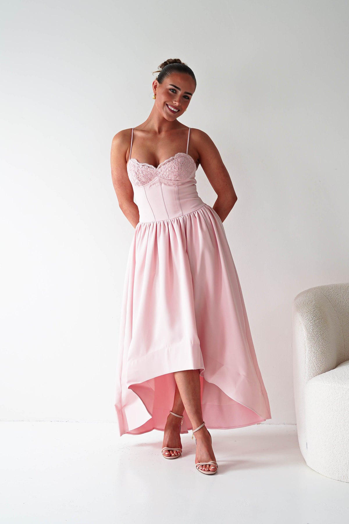 Hartley Lace Corset Midi Dress | Blush-Oh Hello Clothing