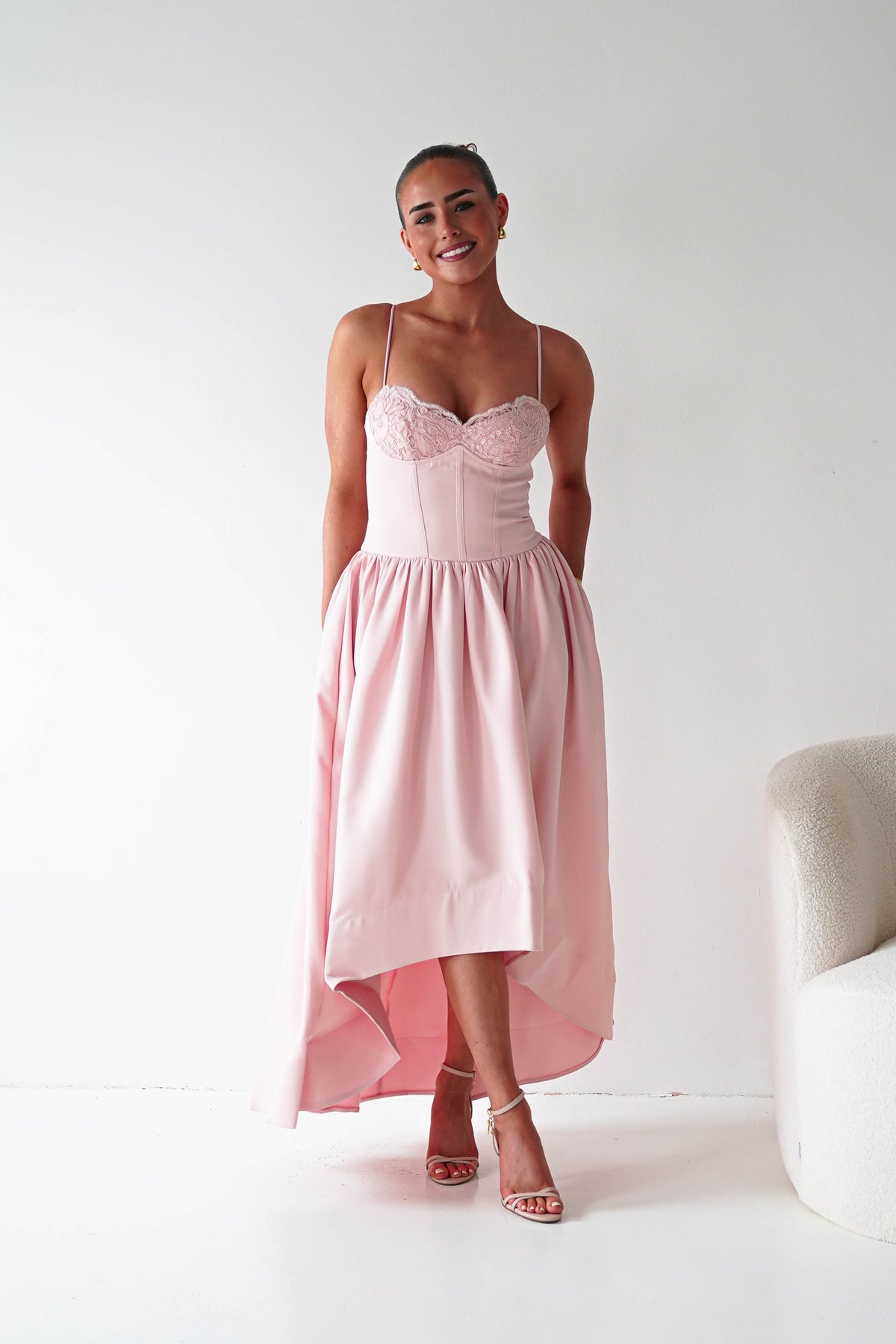 Hartley Lace Corset Midi Dress | Blush-Oh Hello Clothing
