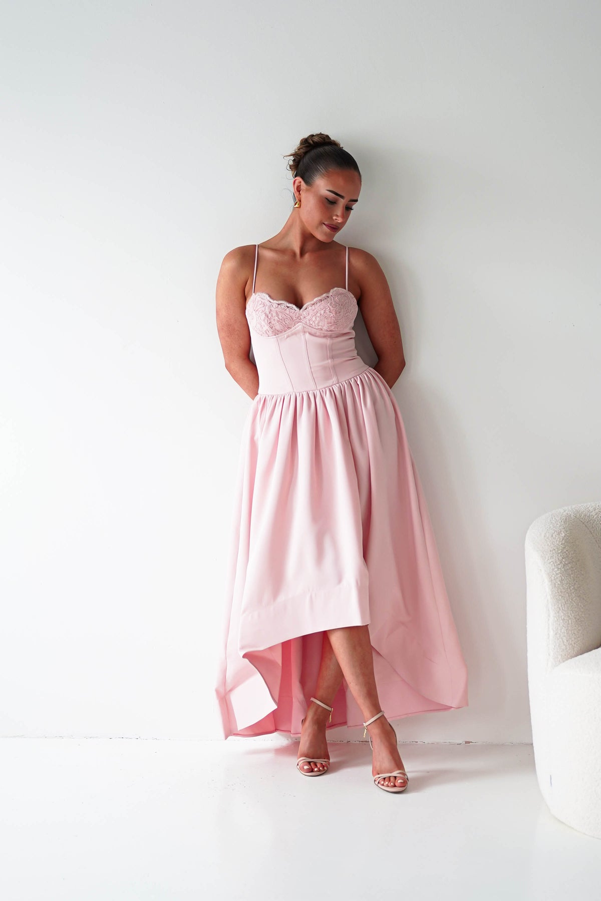 Hartley Lace Corset Midi Dress | Blush-Oh Hello Clothing