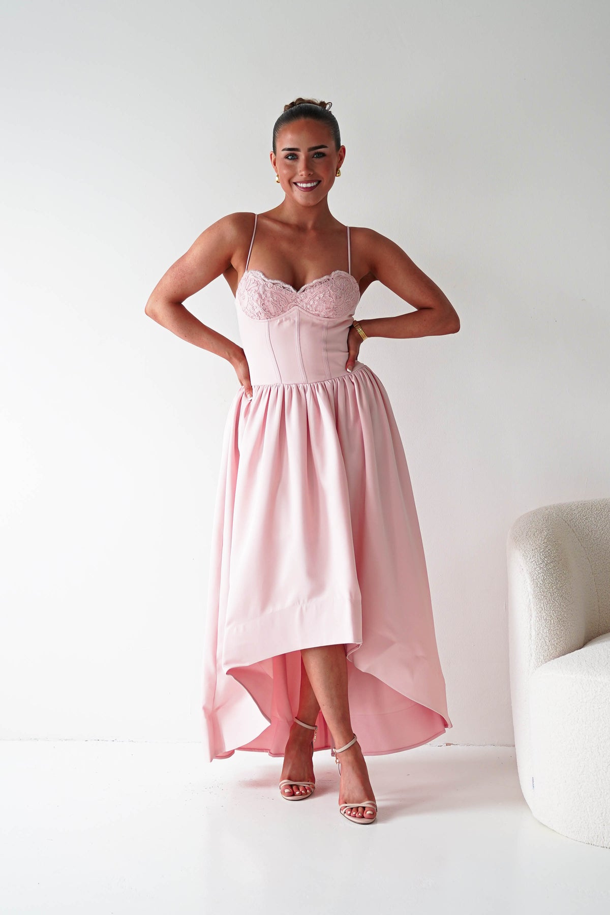 Hartley Lace Corset Midi Dress | Blush-Oh Hello Clothing