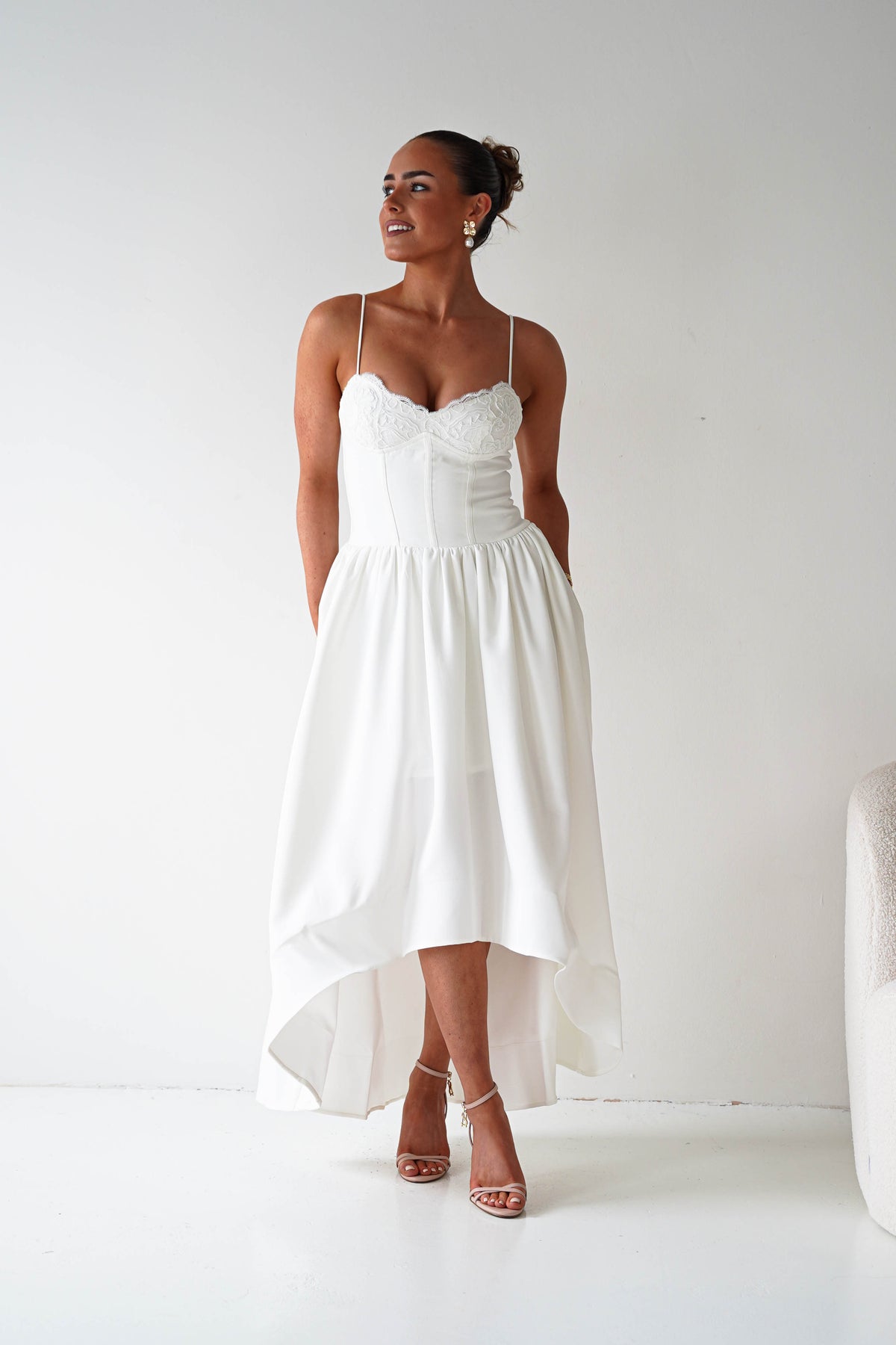 Hartley Lace Corset Midi Dress | White-Oh Hello Clothing