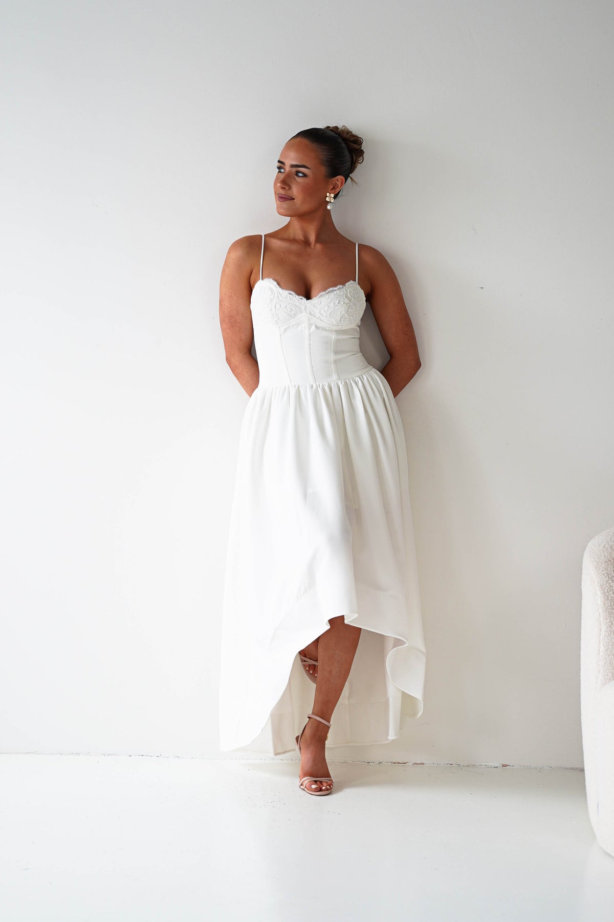 Hartley Lace Corset Midi Dress | White-Oh Hello Clothing