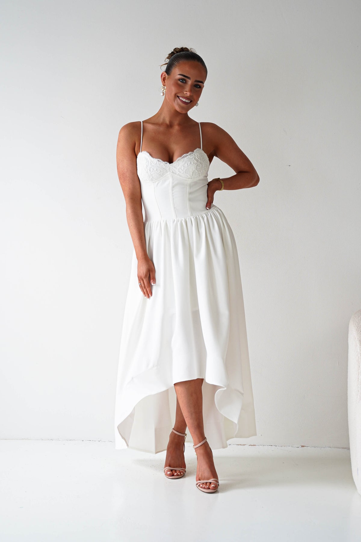 Hartley Lace Corset Midi Dress | White-Oh Hello Clothing
