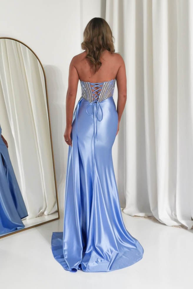 Hazelle Crystal Embellished Corset Gown | Blue-Oh Hello Clothing