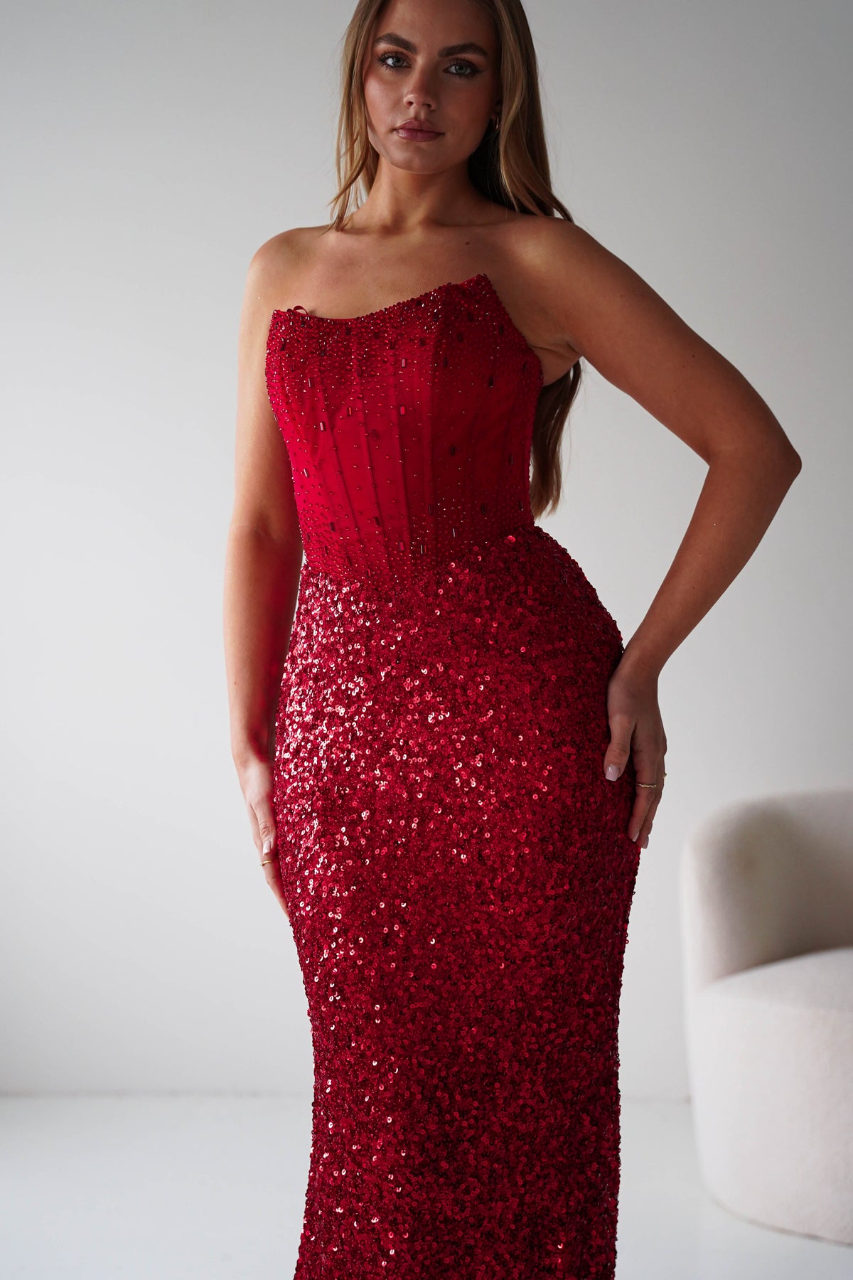 Henrietta Strapless Corset Sequin Gown | Red-Oh Hello Clothing