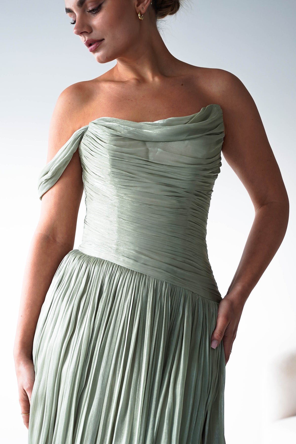 Hepburn One-Shoulder Pleated Maxi Dress | Sage-Oh Hello Clothing