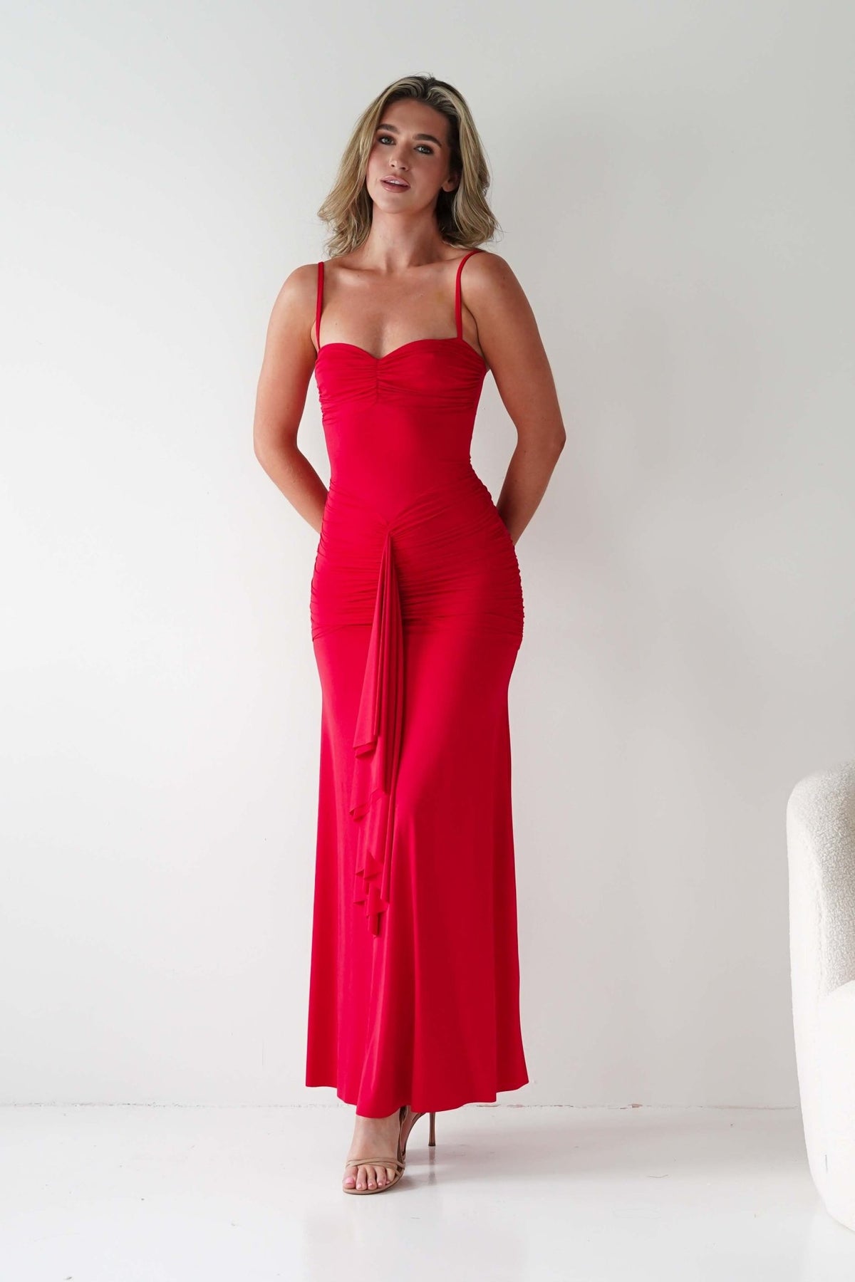Hera Bodycon Ruffle Maxi Gown Dress | Red-Oh Hello Clothing