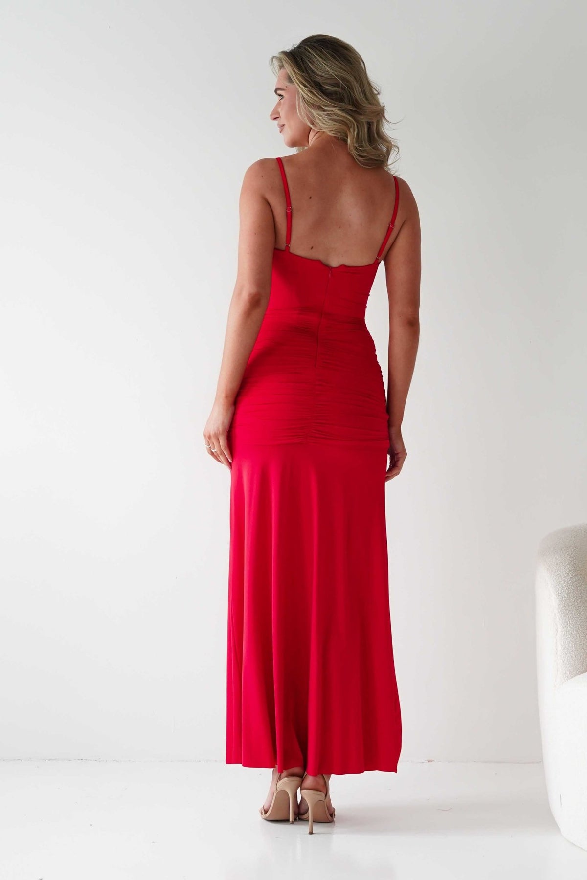 Hera Bodycon Ruffle Maxi Gown Dress | Red-Oh Hello Clothing