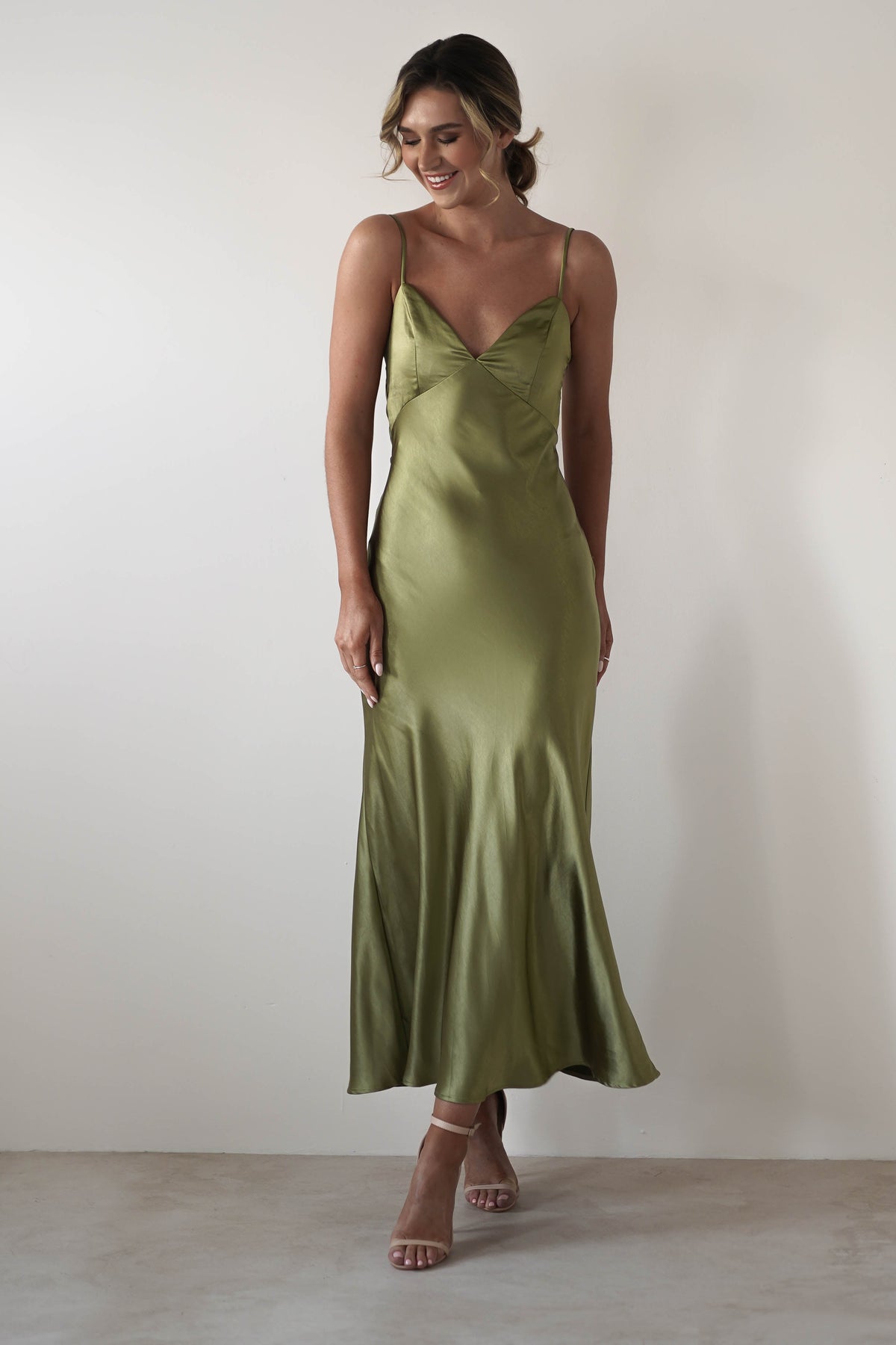 Hermie Silky Satin Maxi Dress | Olive-Oh Hello Clothing