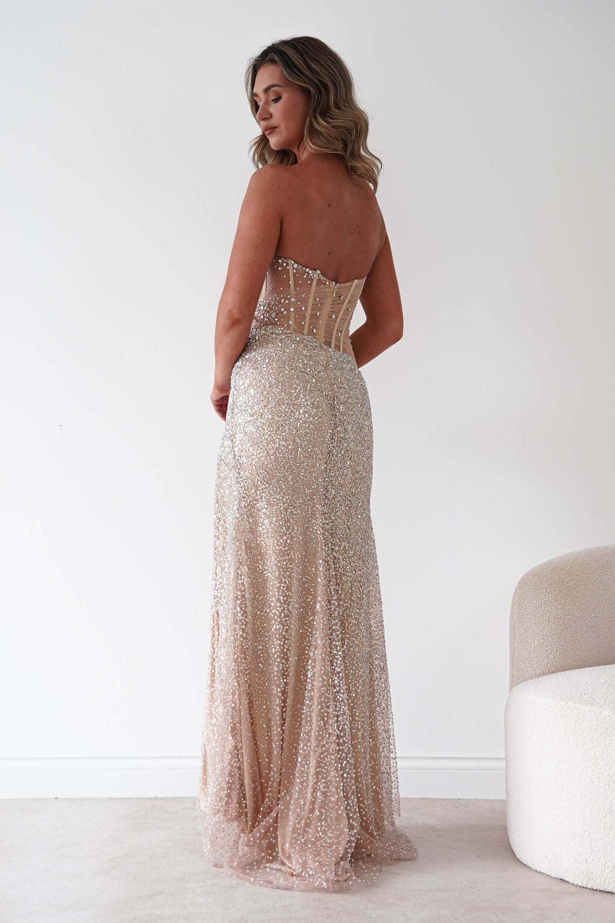 Hermione Strapless Embellished Gown | Champagne-Oh Hello Clothing
