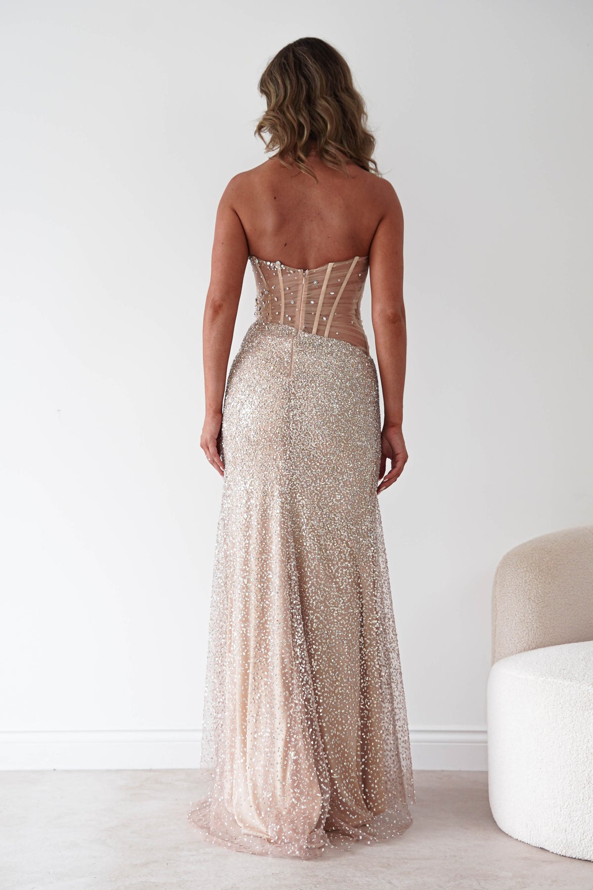 Hermione Strapless Embellished Gown | Champagne-Oh Hello Clothing