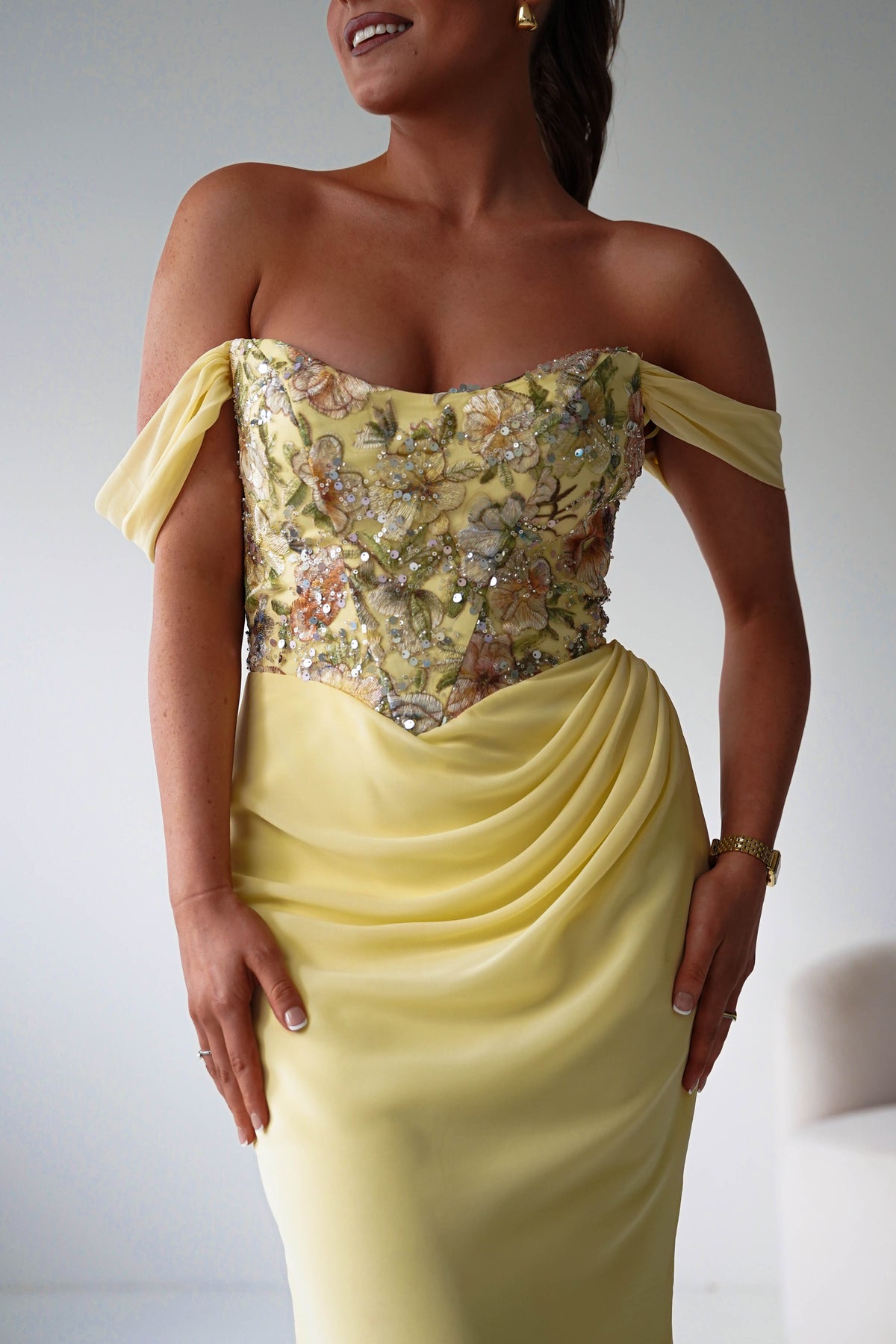 Honey Embellished Chiffon Gown | Yellow-Oh Hello Clothing