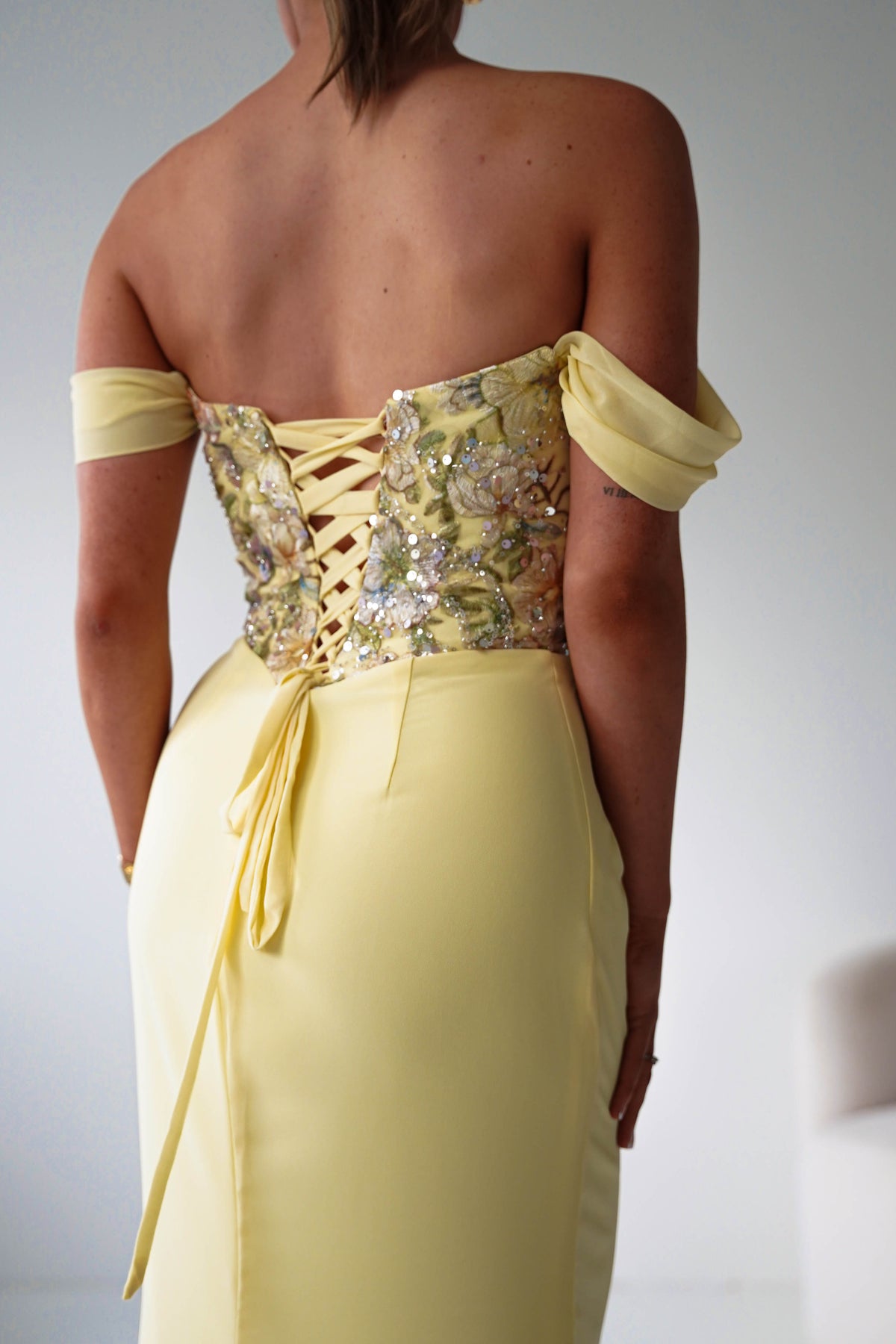 Honey Embellished Chiffon Gown | Yellow-Oh Hello Clothing