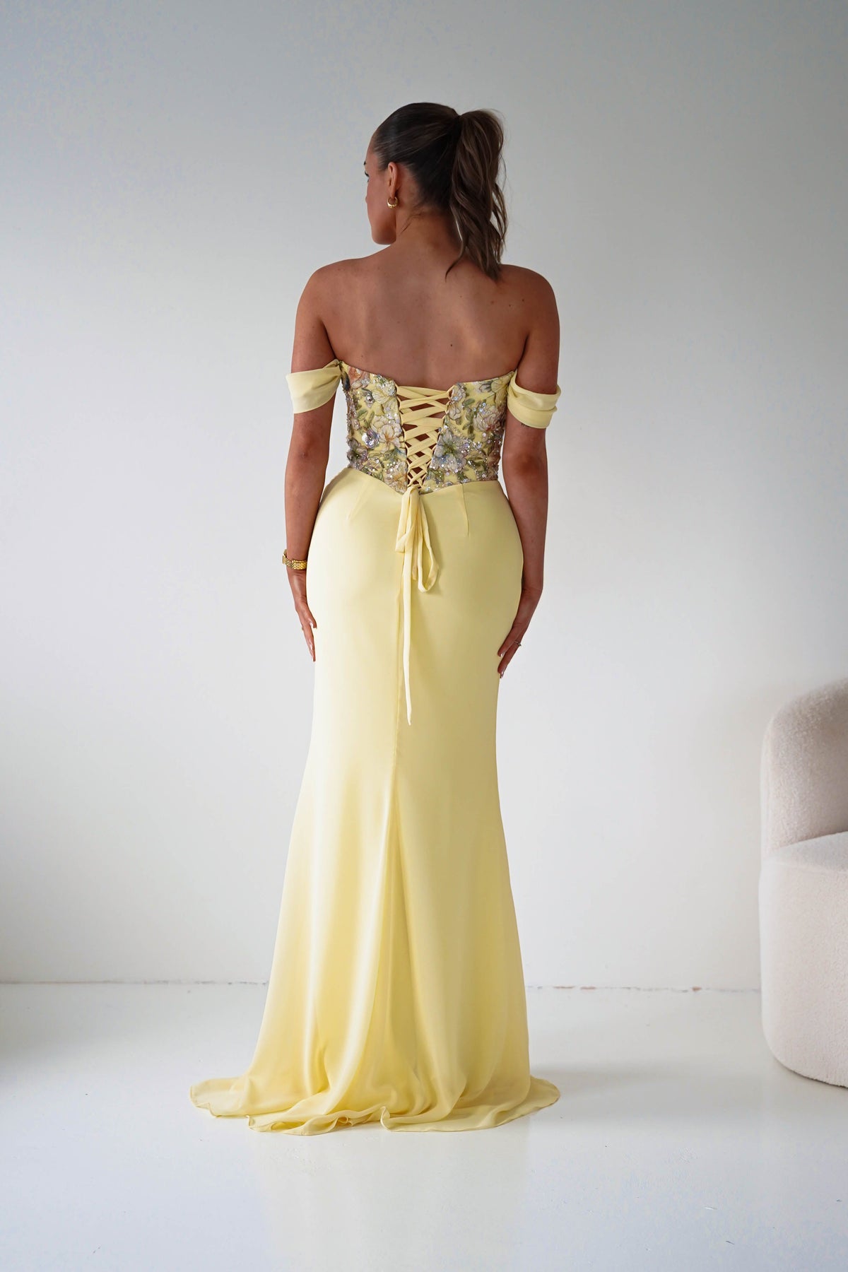 Honey Embellished Chiffon Gown | Yellow-Oh Hello Clothing