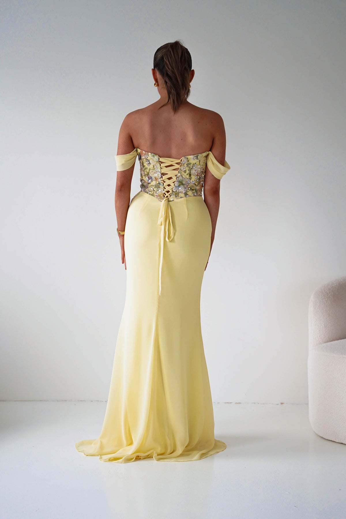 Honey Embellished Chiffon Gown | Yellow-Oh Hello Clothing