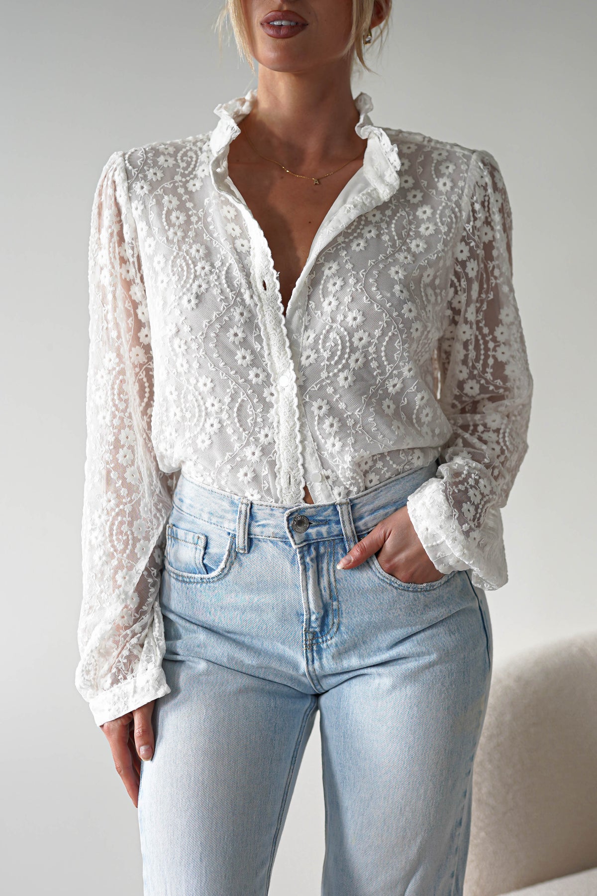 Indiana Lace Shirt Blouse | Ivory-Oh Hello Clothing
