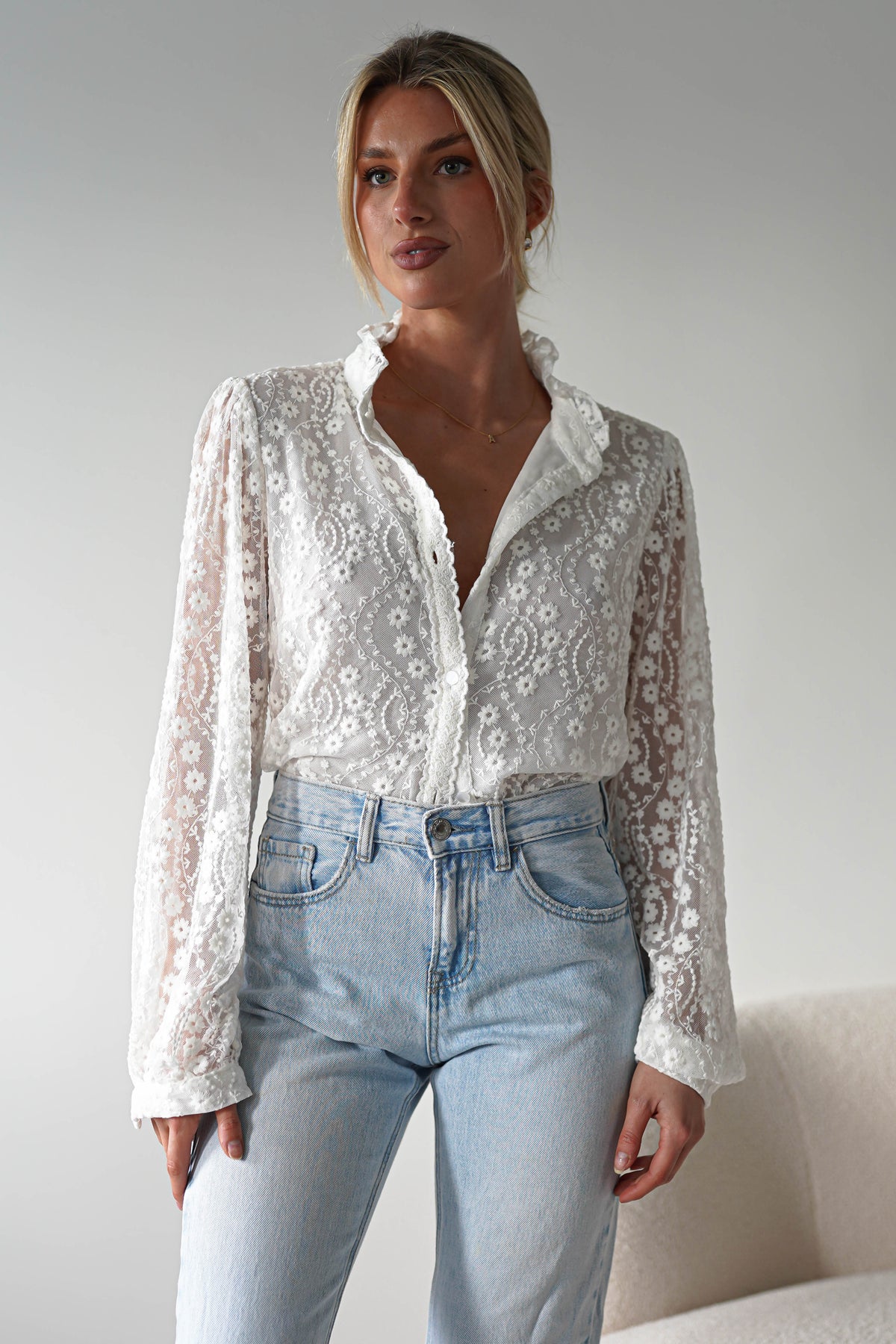 Indiana Lace Shirt Blouse | Ivory-Oh Hello Clothing