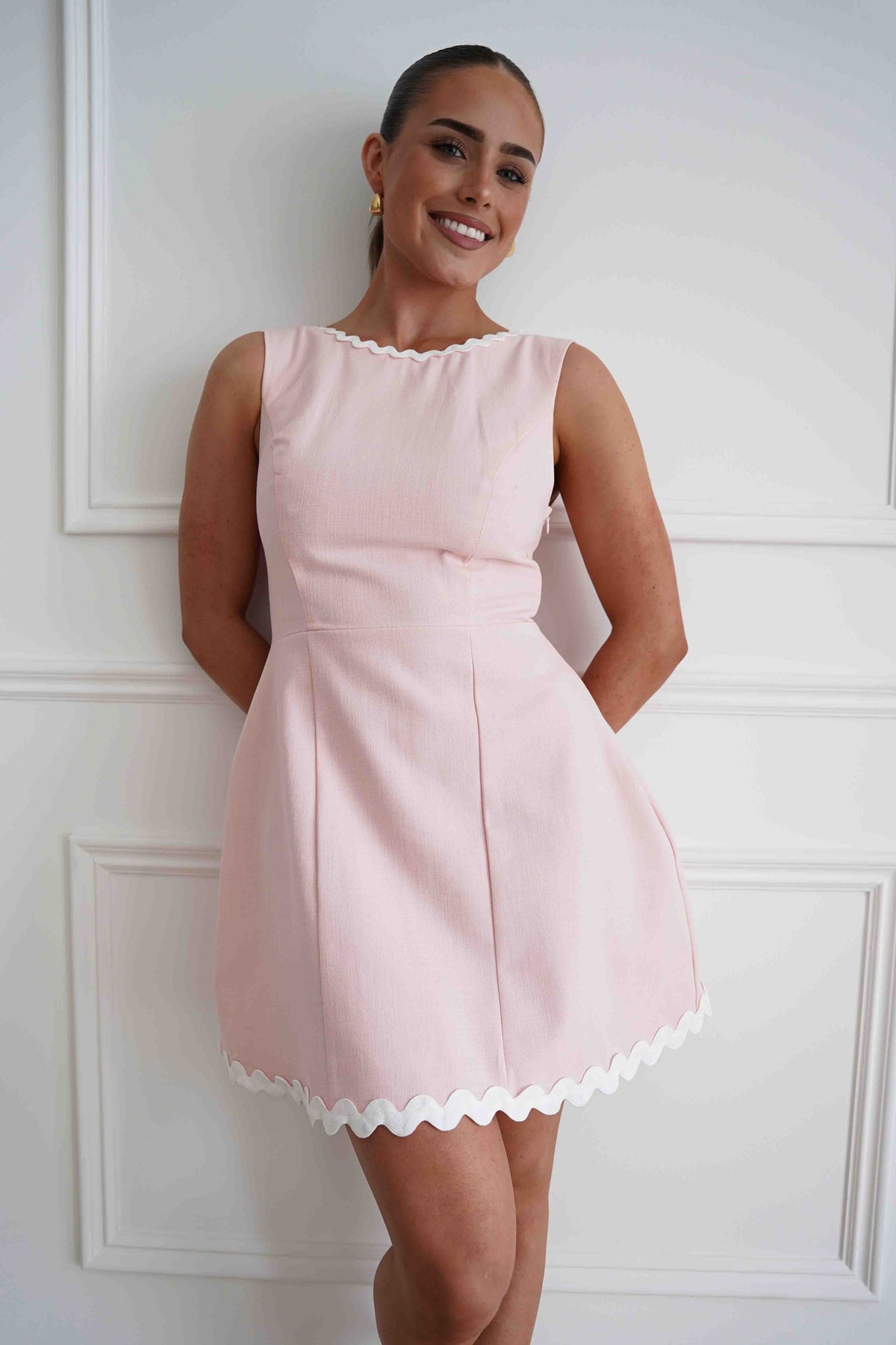 Indiana Scallop Trim Mini Dress | Pink-Oh Hello Clothing