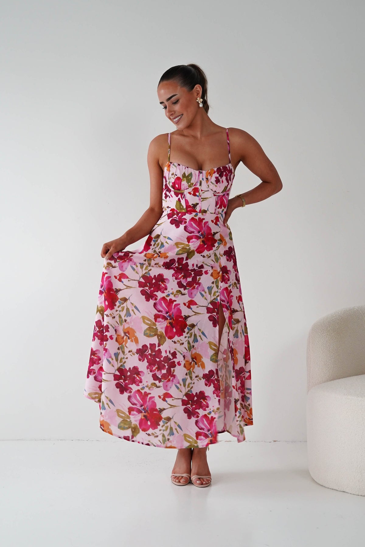 Indie Floral Print Maxi Dress | Pink Print-Oh Hello Clothing