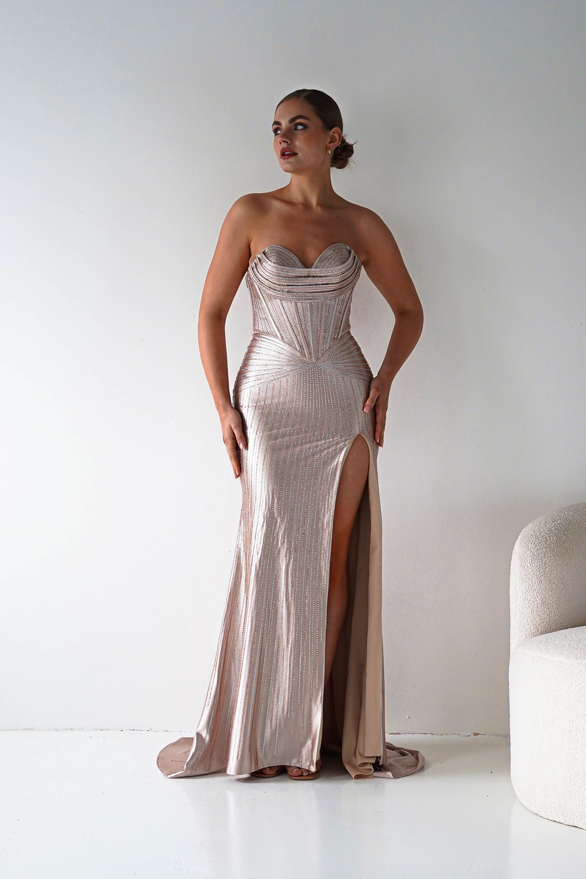Iris Beaded Strapless Sweetheart Gown | Champagne-Oh Hello Clothing