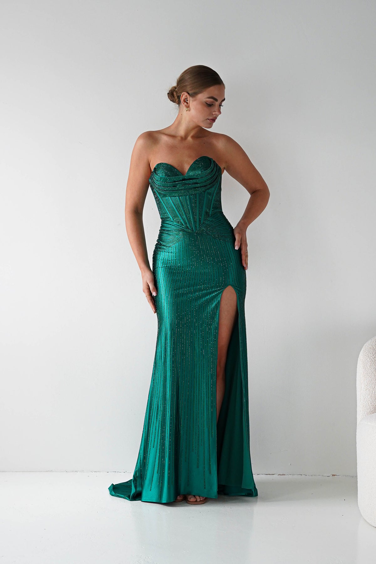 Iris Beaded Strapless Sweetheart Gown | Emerald-Oh Hello Clothing