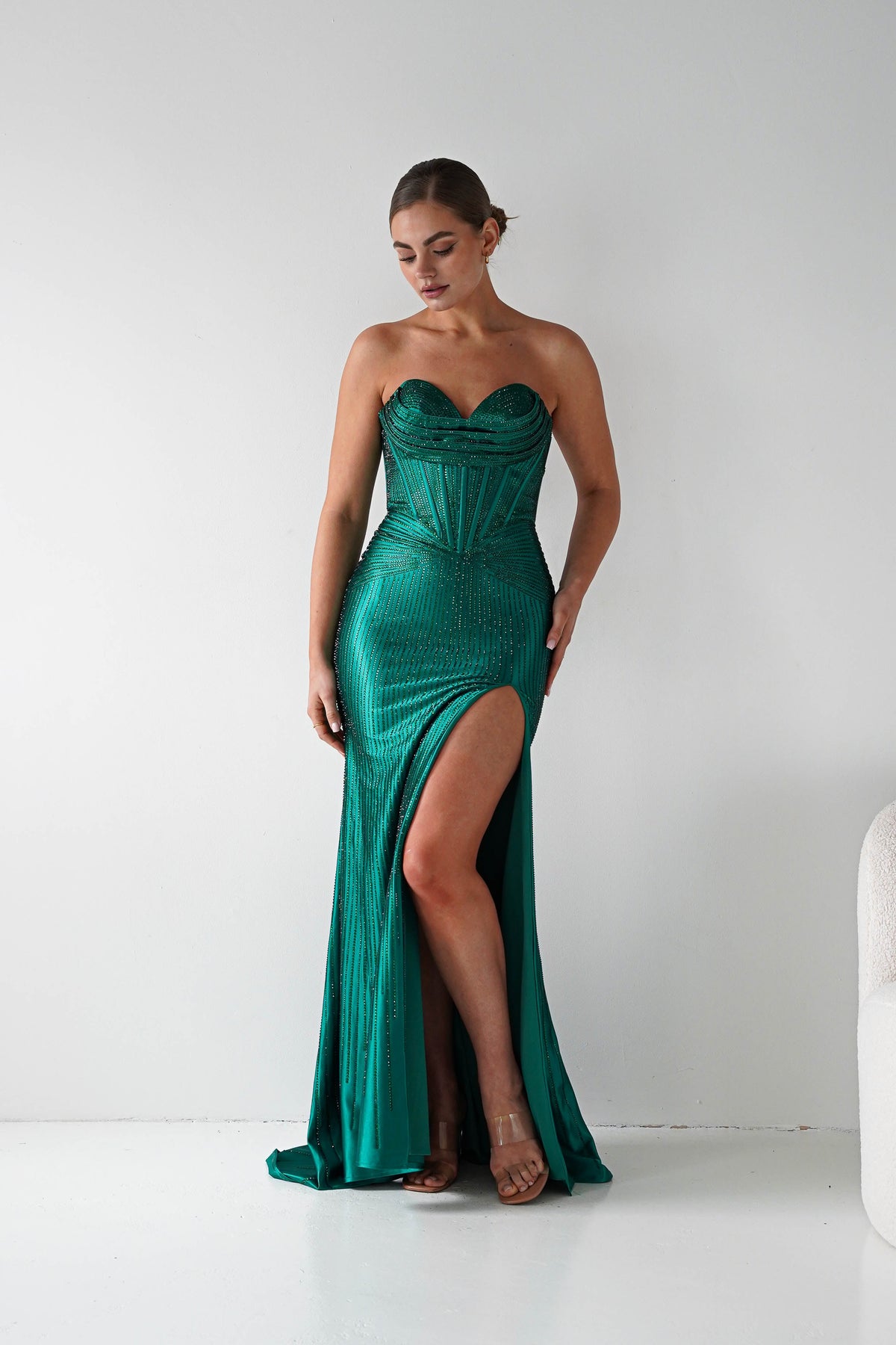 Iris Beaded Strapless Sweetheart Gown | Emerald-Oh Hello Clothing