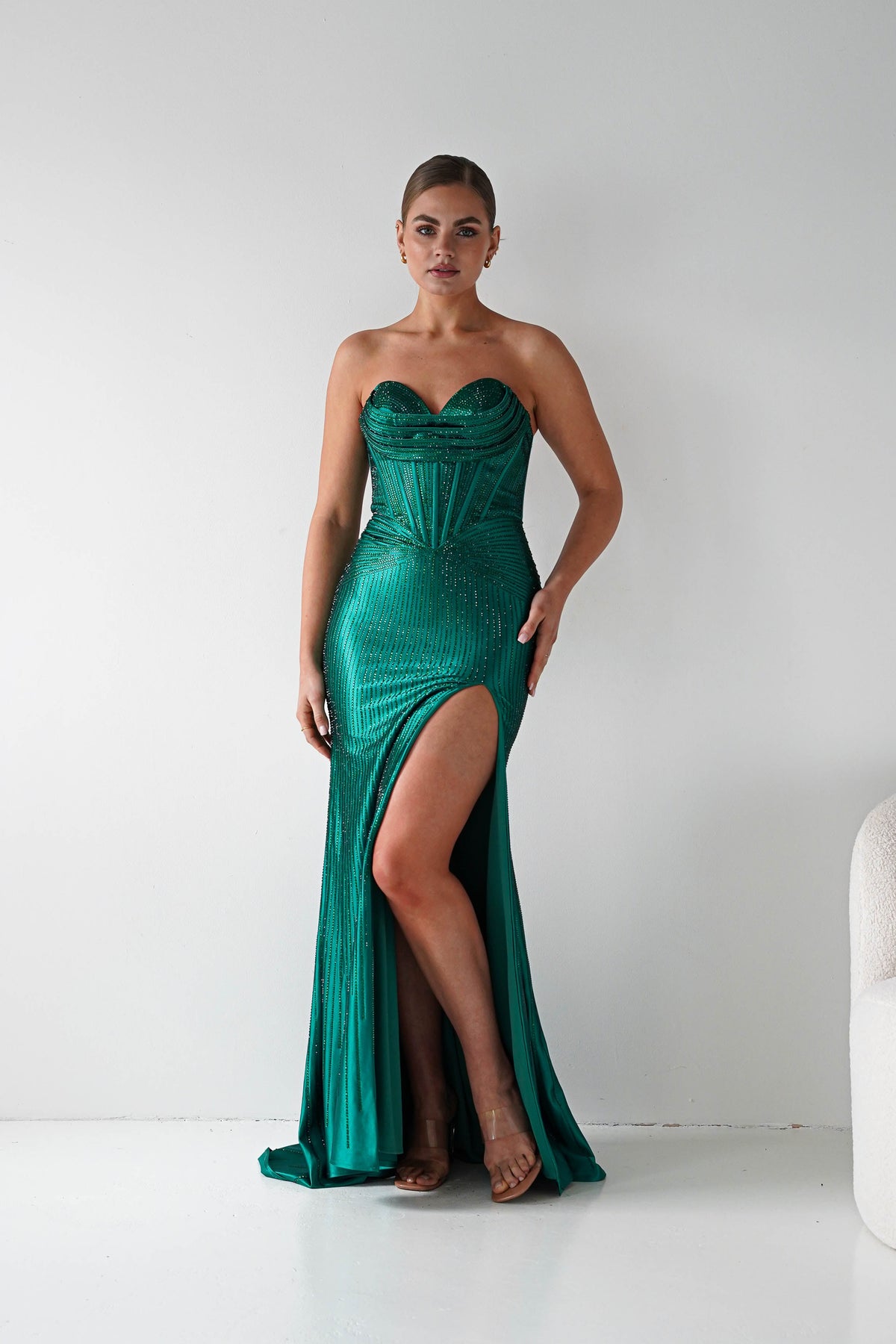 Iris Beaded Strapless Sweetheart Gown | Emerald-Oh Hello Clothing