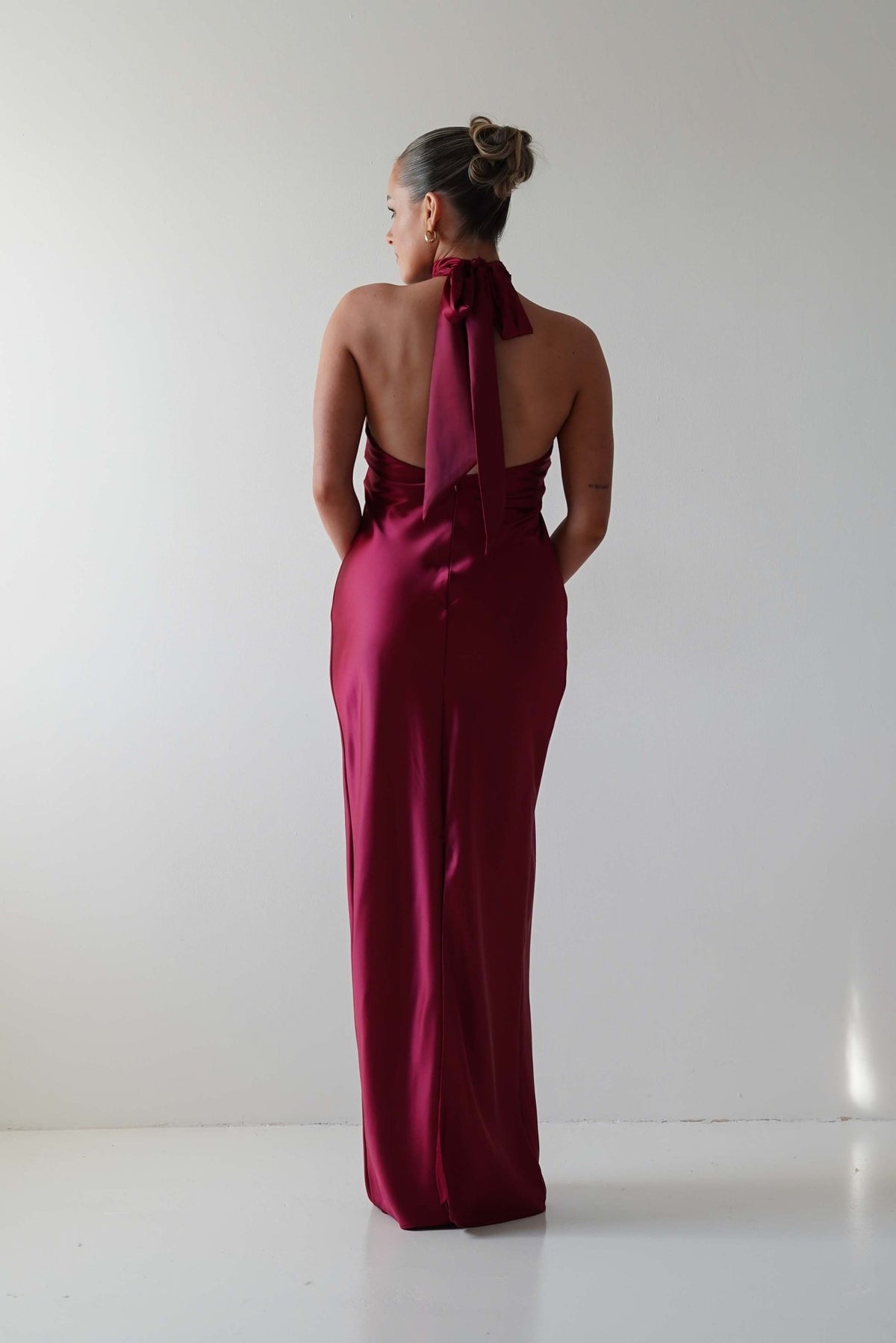 Isla Halterneck Maxi Slip Dress | Berry Red-Oh Hello Clothing