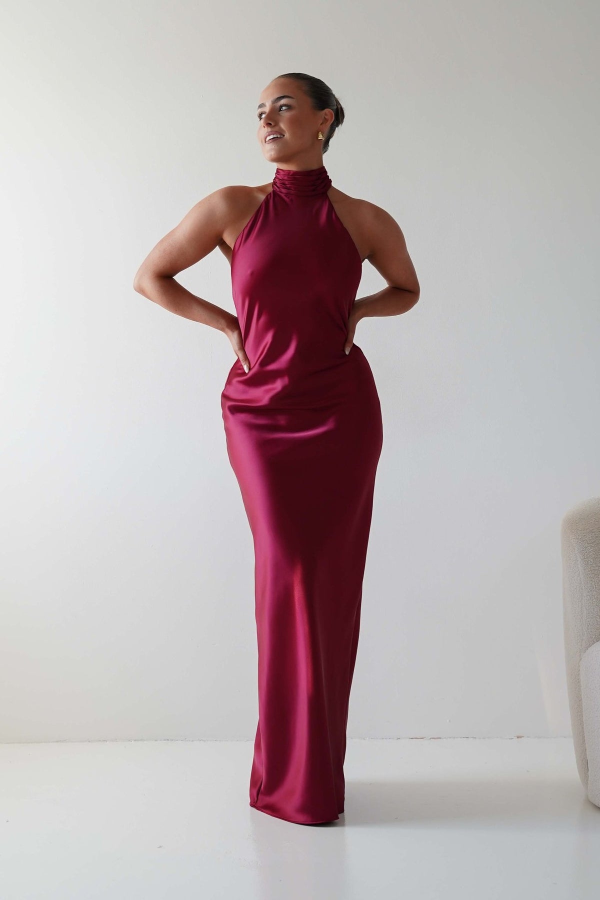 Isla Halterneck Maxi Slip Dress | Berry Red-Oh Hello Clothing