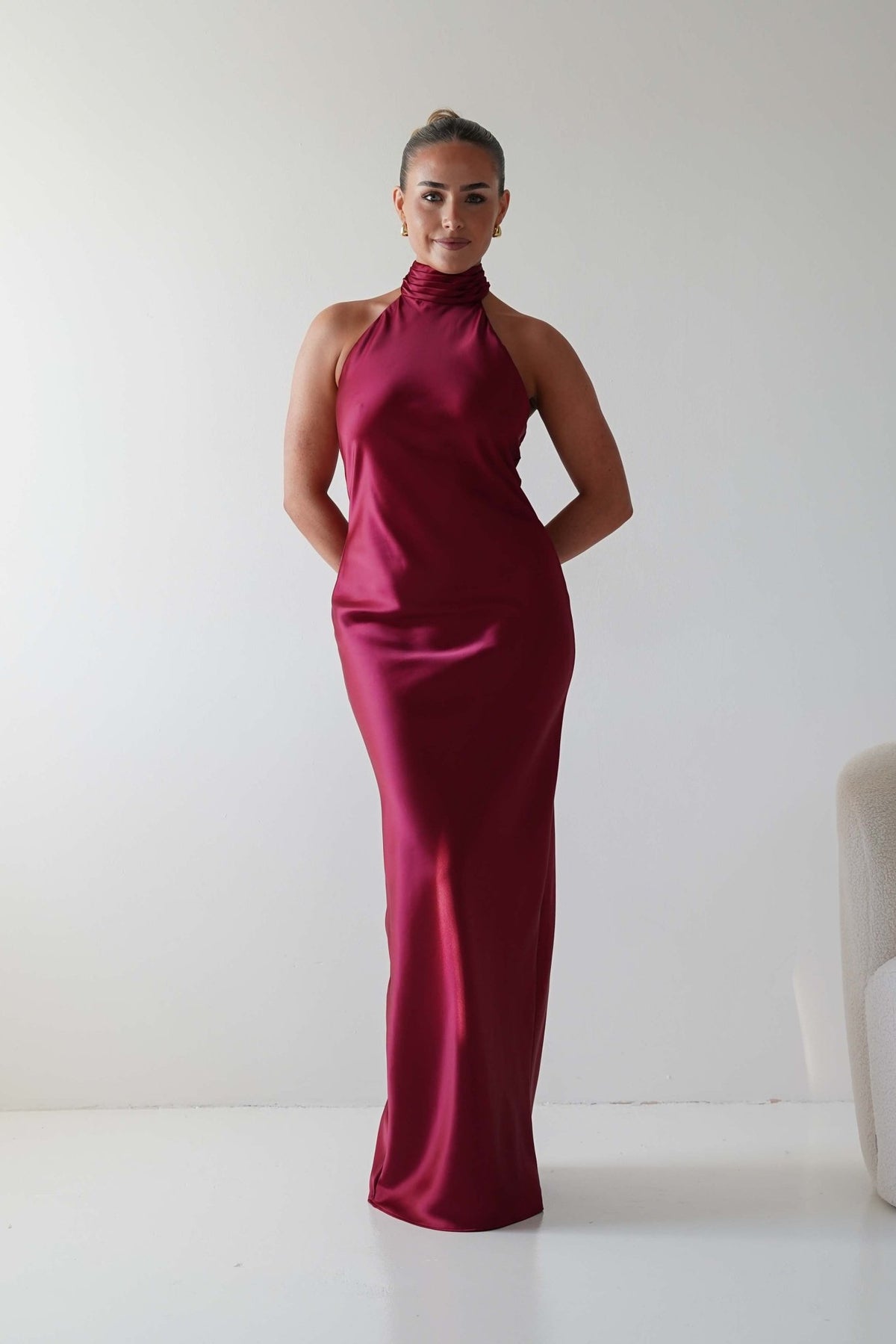 Isla Halterneck Maxi Slip Dress | Berry Red-Oh Hello Clothing