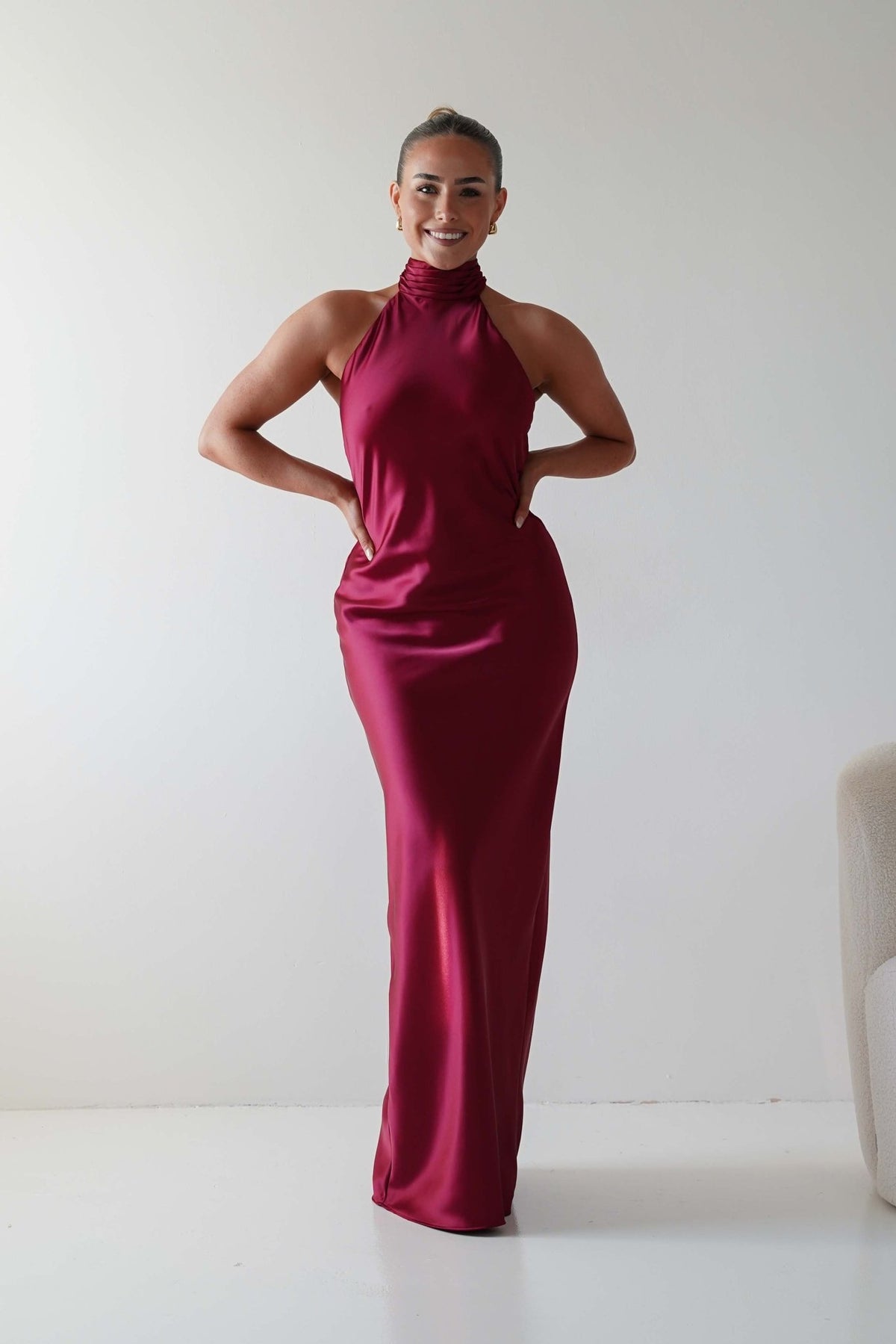 Isla Halterneck Maxi Slip Dress | Berry Red-Oh Hello Clothing